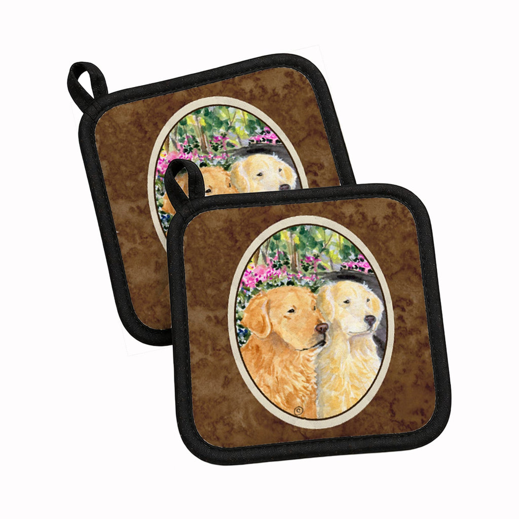 Golden Retriever Pot Holder Set of 2 Heat Resistant Quilted Hot Pads 7.5 x 7.5 Inch, Insulated Kitchen Trivets for Cooking & Baking