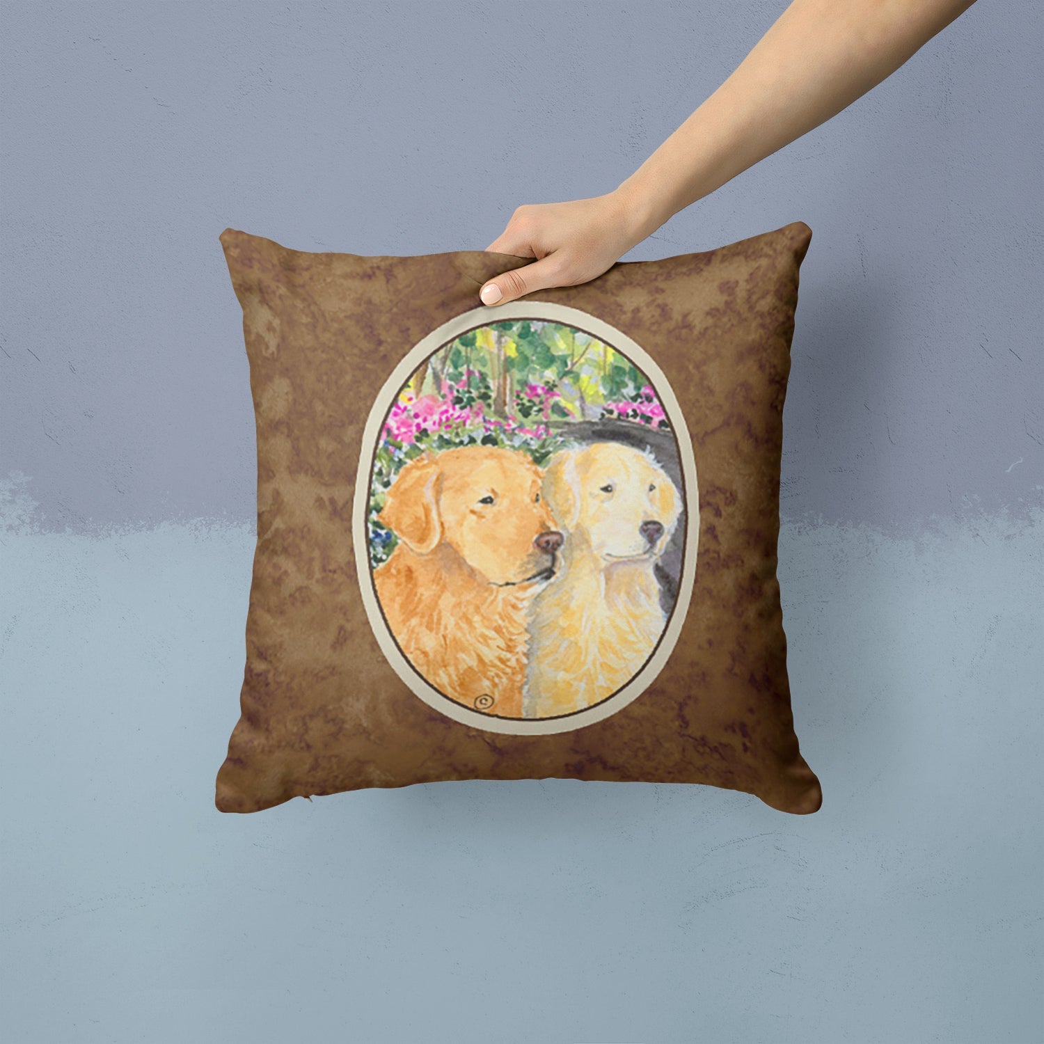 Golden Retriever Decorative Throw Pillow 14x14 Indoor Outdoor Accent Cushion, Fabric Cover with Insert for Sofa, Bed, Porch & Living Room