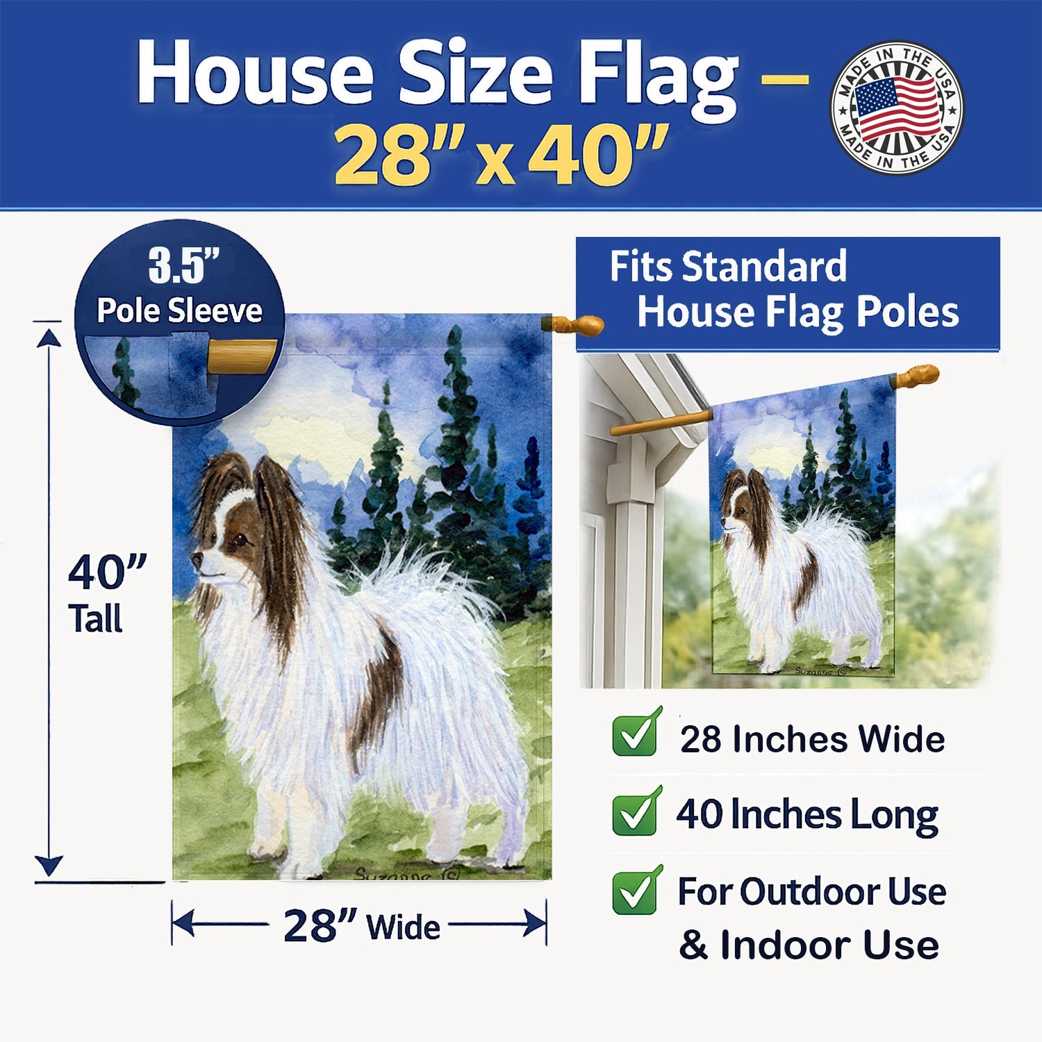 Papillon House Flag 28x40 Porch Sleeve Pole Decorative Outside Yard Banner Artwork Wall Hanging, Polyester