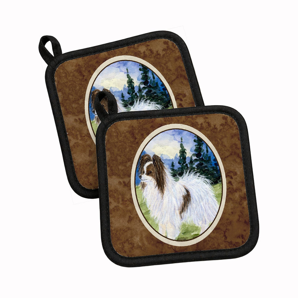 Papillon Pot Holder Set of 2 Heat Resistant Quilted Hot Pads 7.5 x 7.5 Inch, Insulated Kitchen Trivets for Cooking & Baking