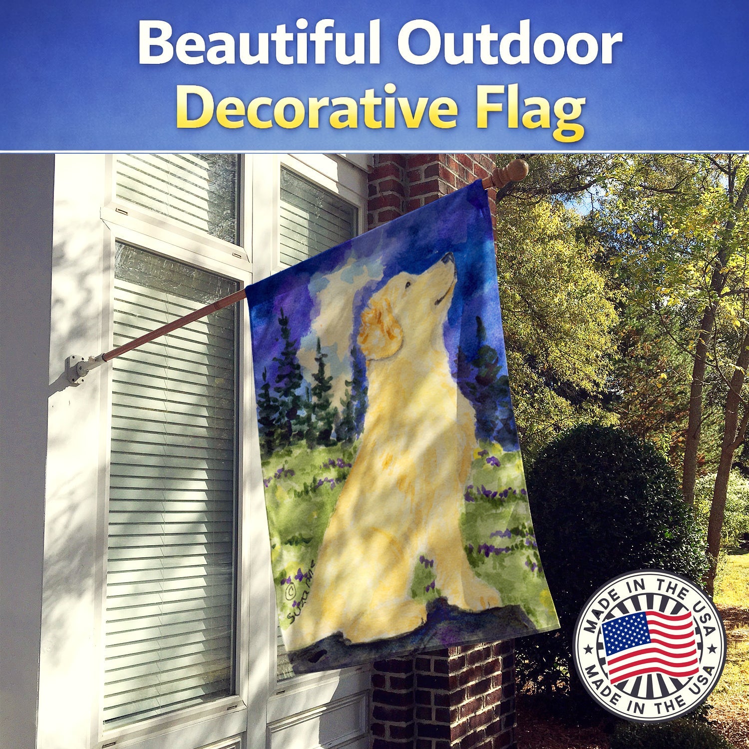 Golden Retriever House Flag 28x40 Porch Sleeve Pole Decorative Outside Yard Banner Artwork Wall Hanging, Polyester
