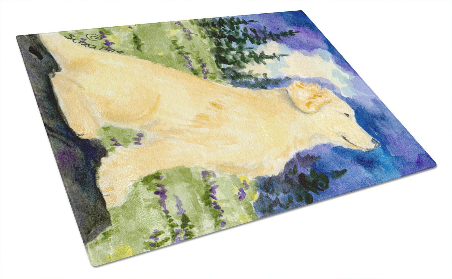Golden Retriever Cutting Board Tempered Glass Kitchen Cutting Surface, Heat Resistant Chopping, Non-Slip Feet, Food Prep & Serving