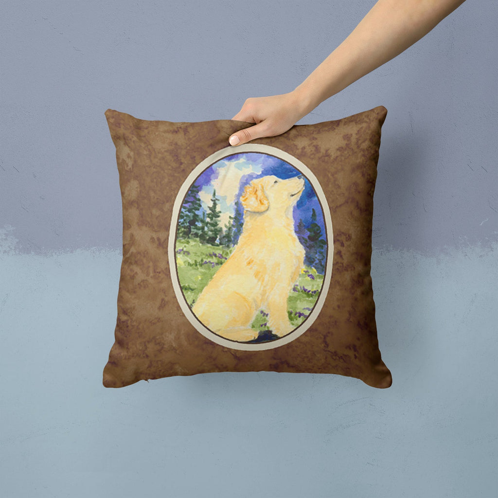Golden Retriever Decorative Throw Pillow 14x14 Indoor Outdoor Accent Cushion, Fabric Cover with Insert for Sofa, Bed, Porch & Living Room