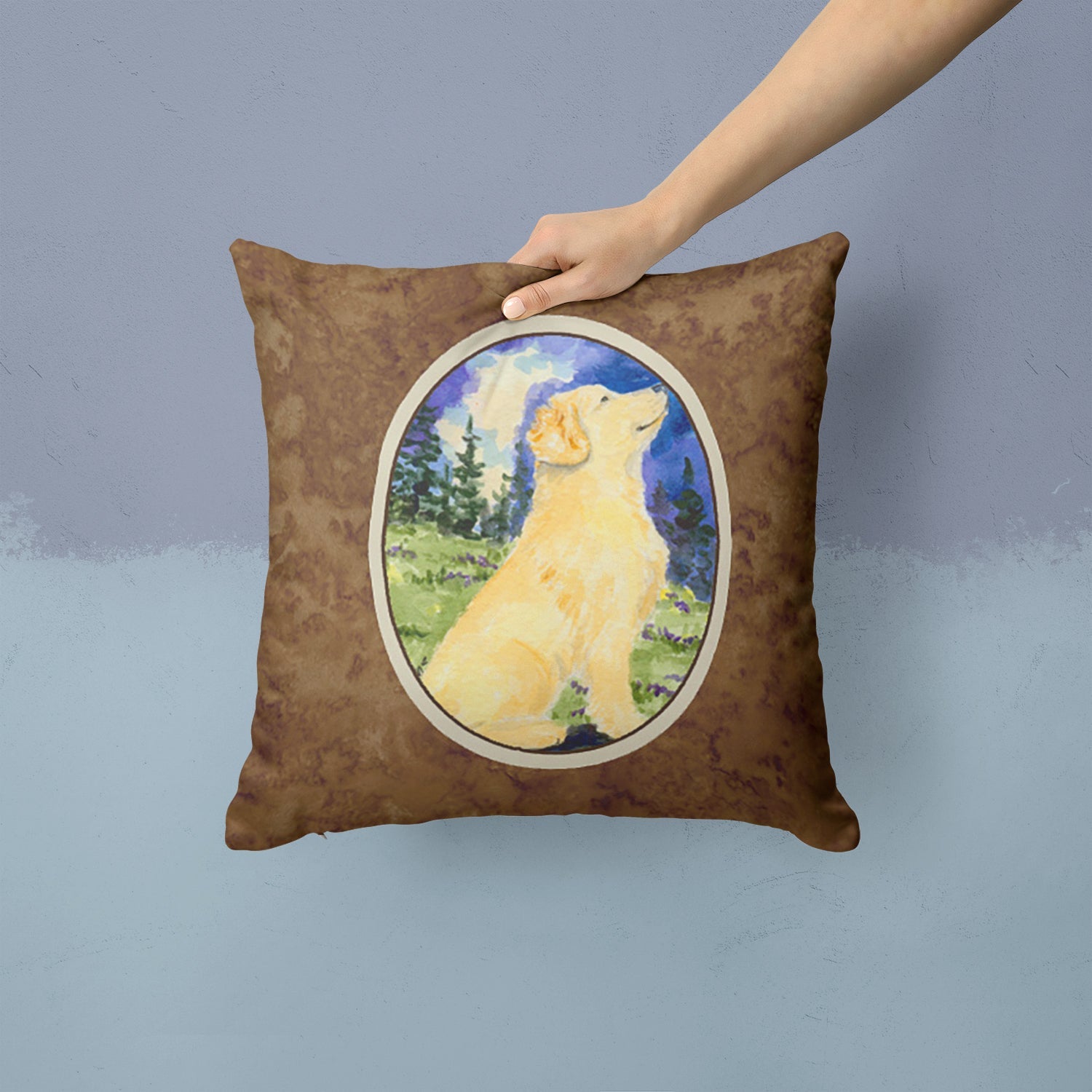 Golden Retriever Decorative Throw Pillow 14x14 Indoor Outdoor Accent Cushion, Fabric Cover with Insert for Sofa, Bed, Porch & Living Room