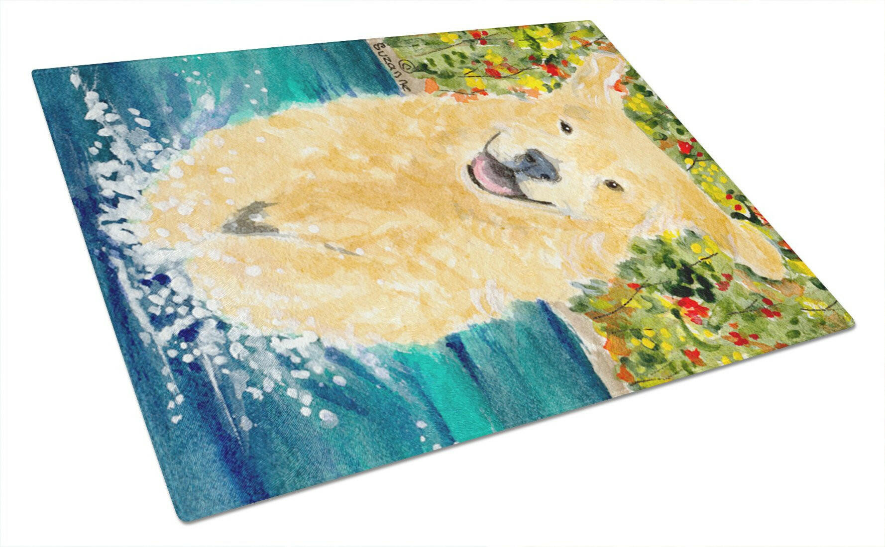 Golden Retriever Cutting Board Tempered Glass Kitchen Cutting Surface, Heat Resistant Chopping, Non-Slip Feet, Food Prep & Serving