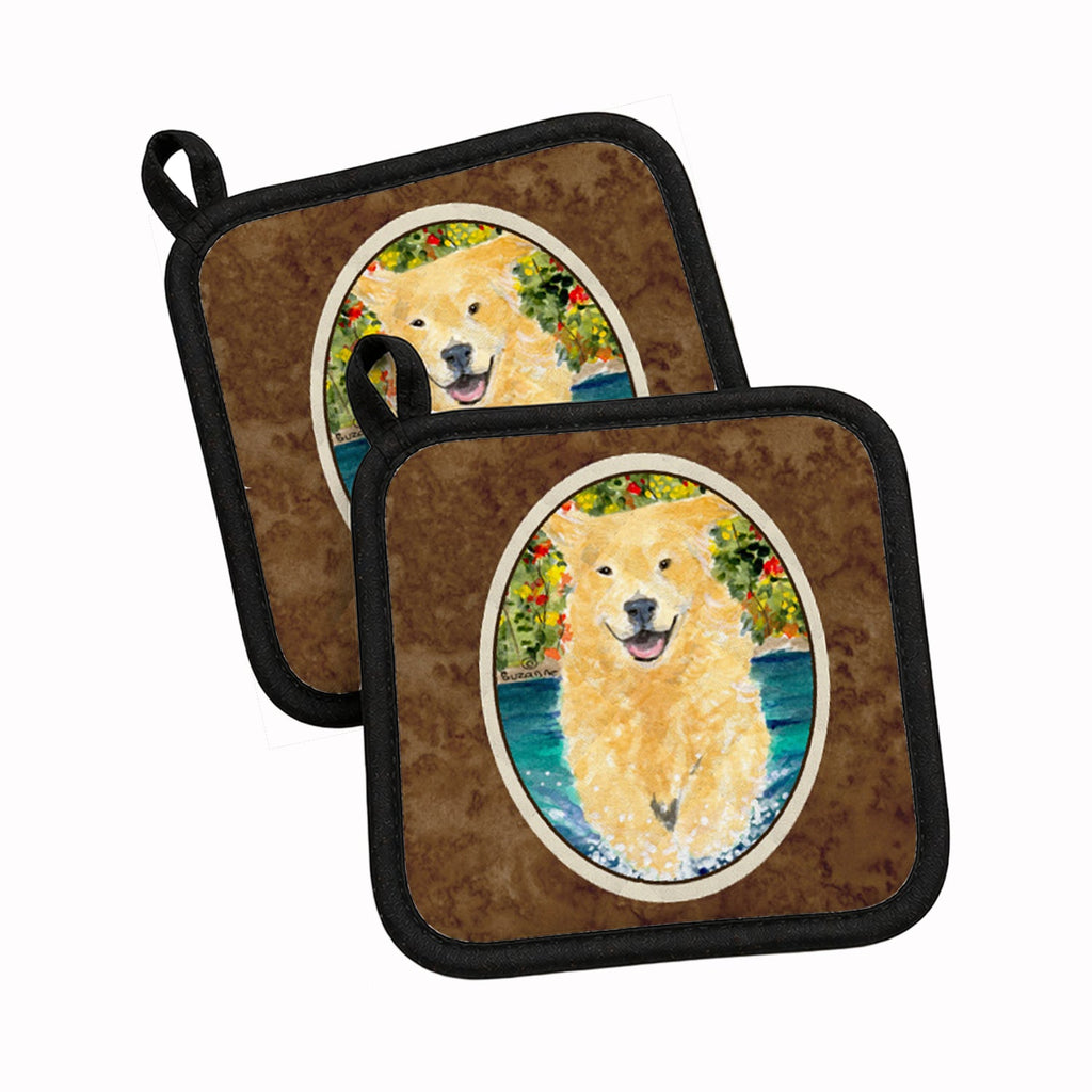 Golden Retriever Pot Holder Set of 2 Heat Resistant Quilted Hot Pads 7.5 x 7.5 Inch, Insulated Kitchen Trivets for Cooking & Baking
