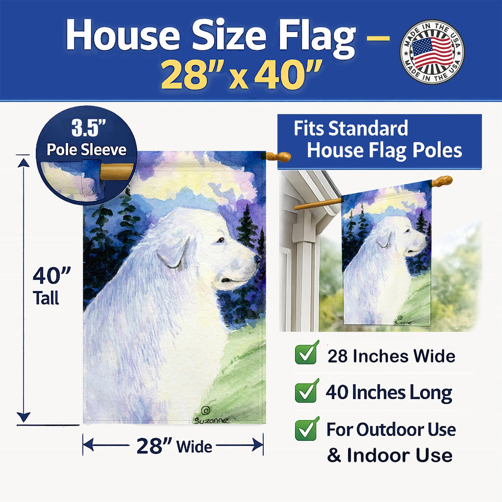 Great Pyrenees House Flag 28x40 Porch Sleeve Pole Decorative Outside Yard Banner Artwork Wall Hanging, Polyester