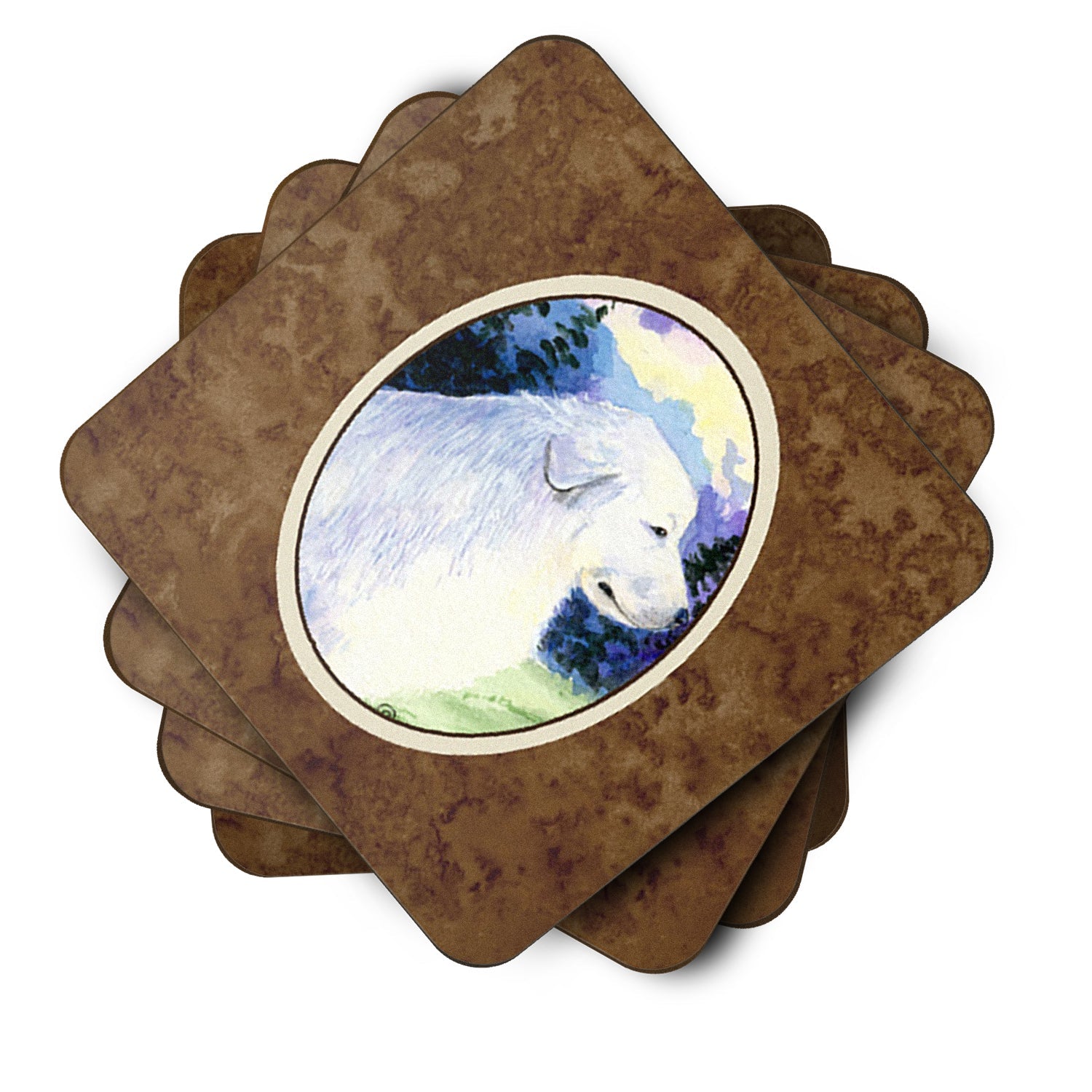 Great Pyrenees Foam Coasters Set of 4 Cup Coasters for Indoor Outdoor, Tabletop Protection, Anti Slip, Mouse pad Material