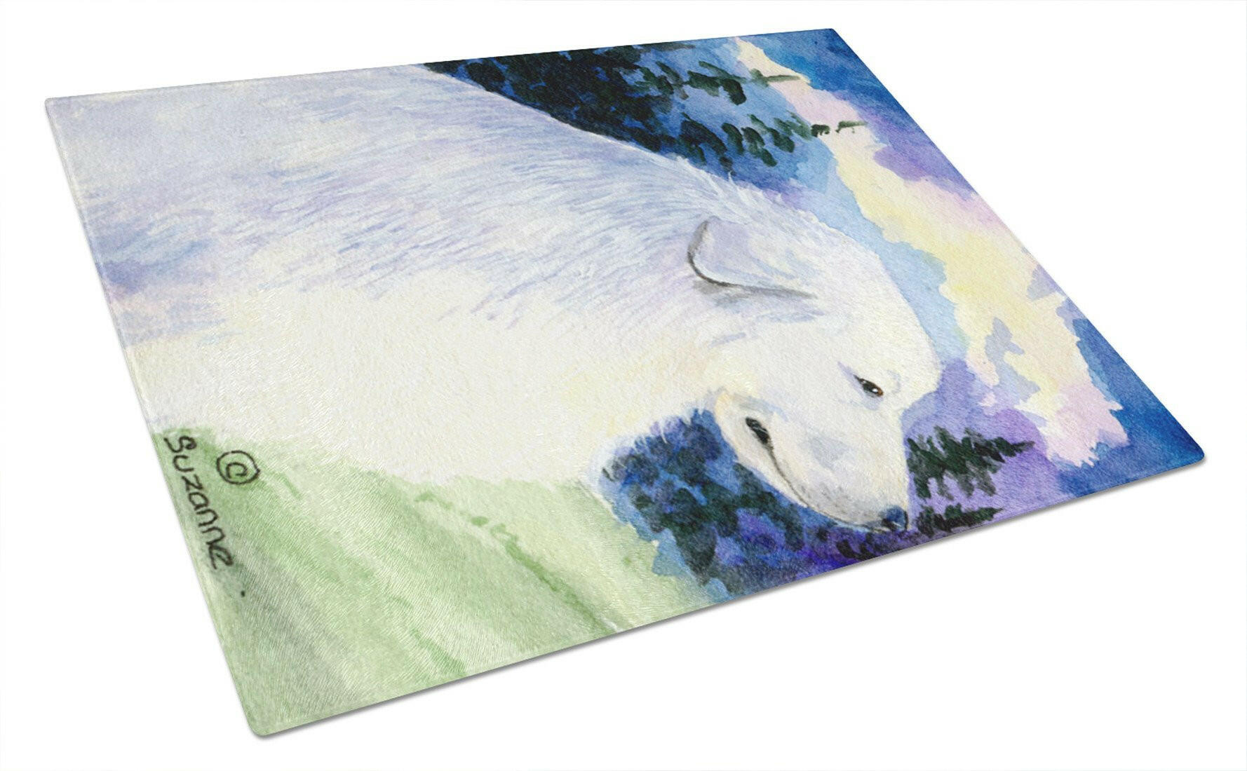 Great Pyrenees Cutting Board Tempered Glass Kitchen Cutting Surface, Heat Resistant Chopping, Non-Slip Feet, Food Prep & Serving