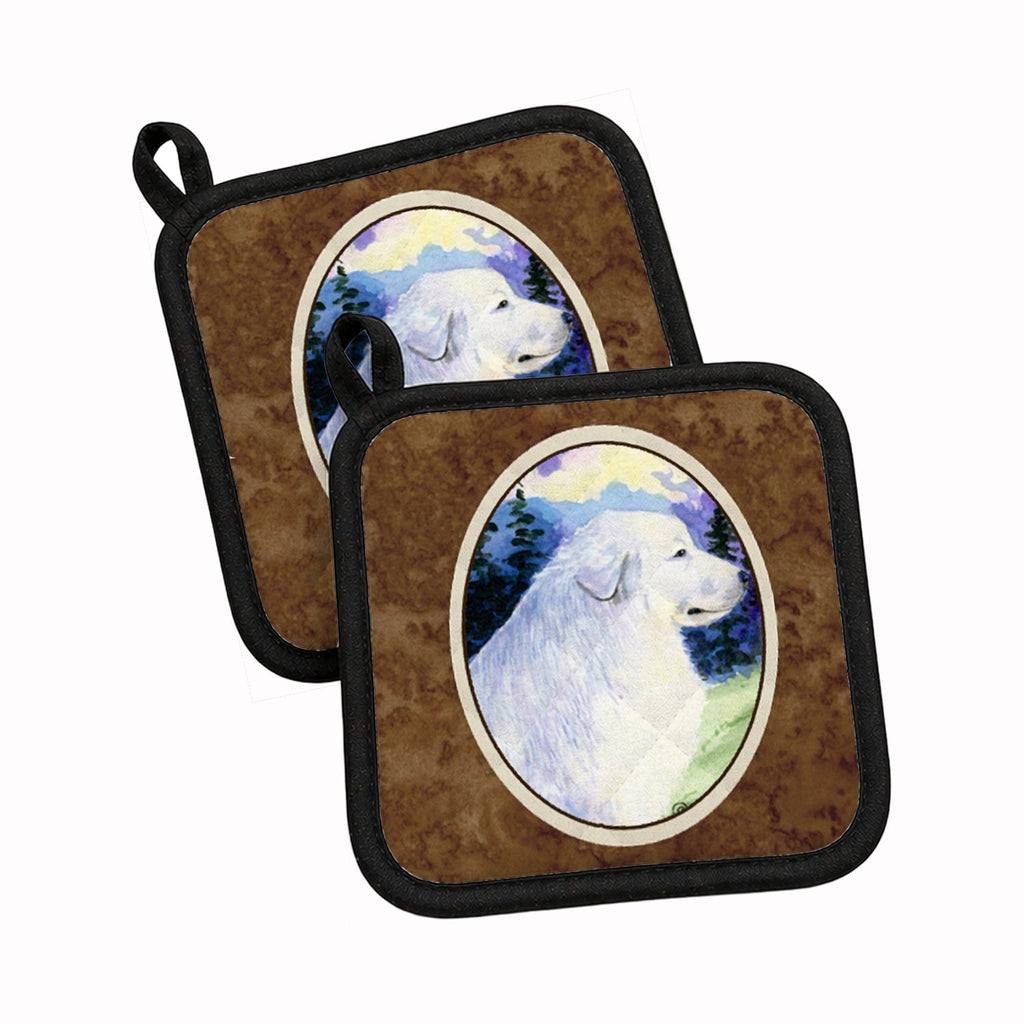 Great Pyrenees Pot Holder Set of 2 Heat Resistant Quilted Hot Pads 7.5 x 7.5 Inch, Insulated Kitchen Trivets for Cooking & Baking