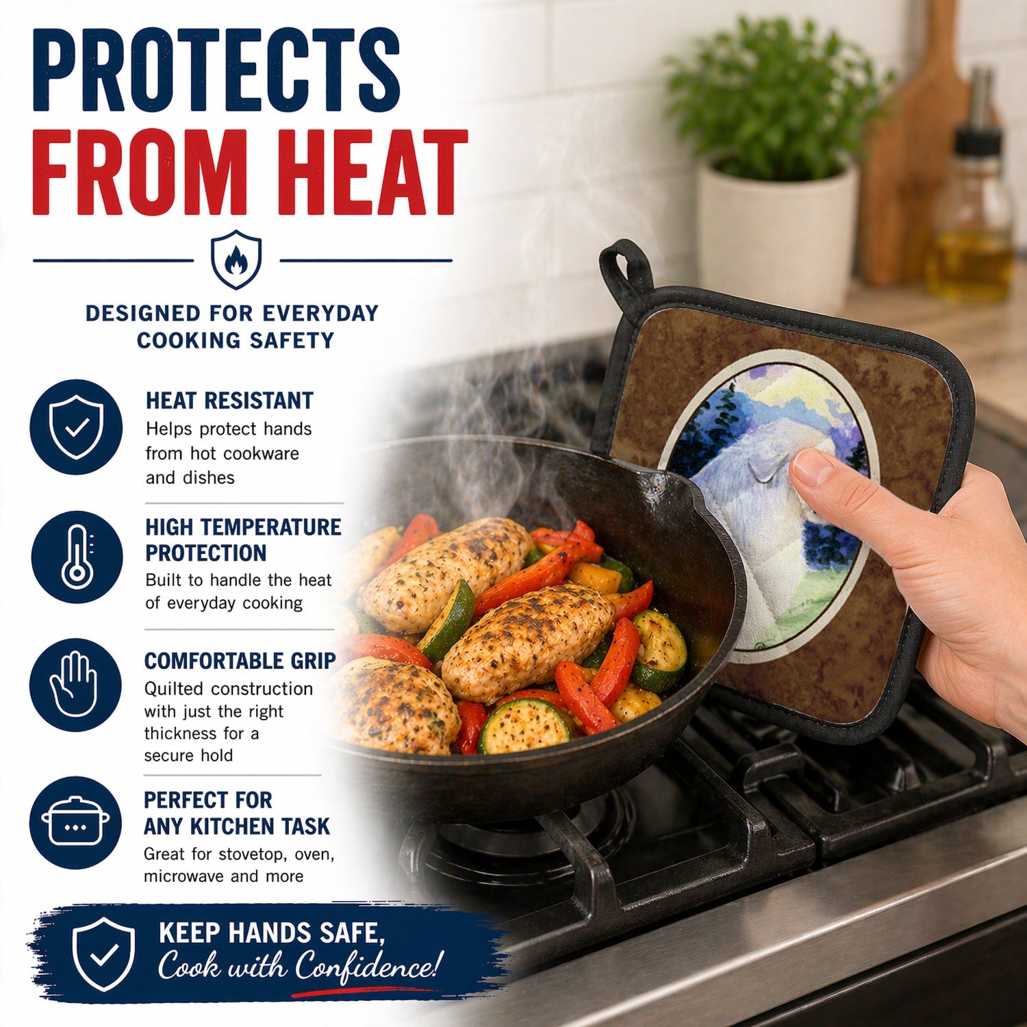 Great Pyrenees Pot Holder Set of 2 Heat Resistant Quilted Hot Pads 7.5 x 7.5 Inch, Insulated Kitchen Trivets for Cooking & Baking