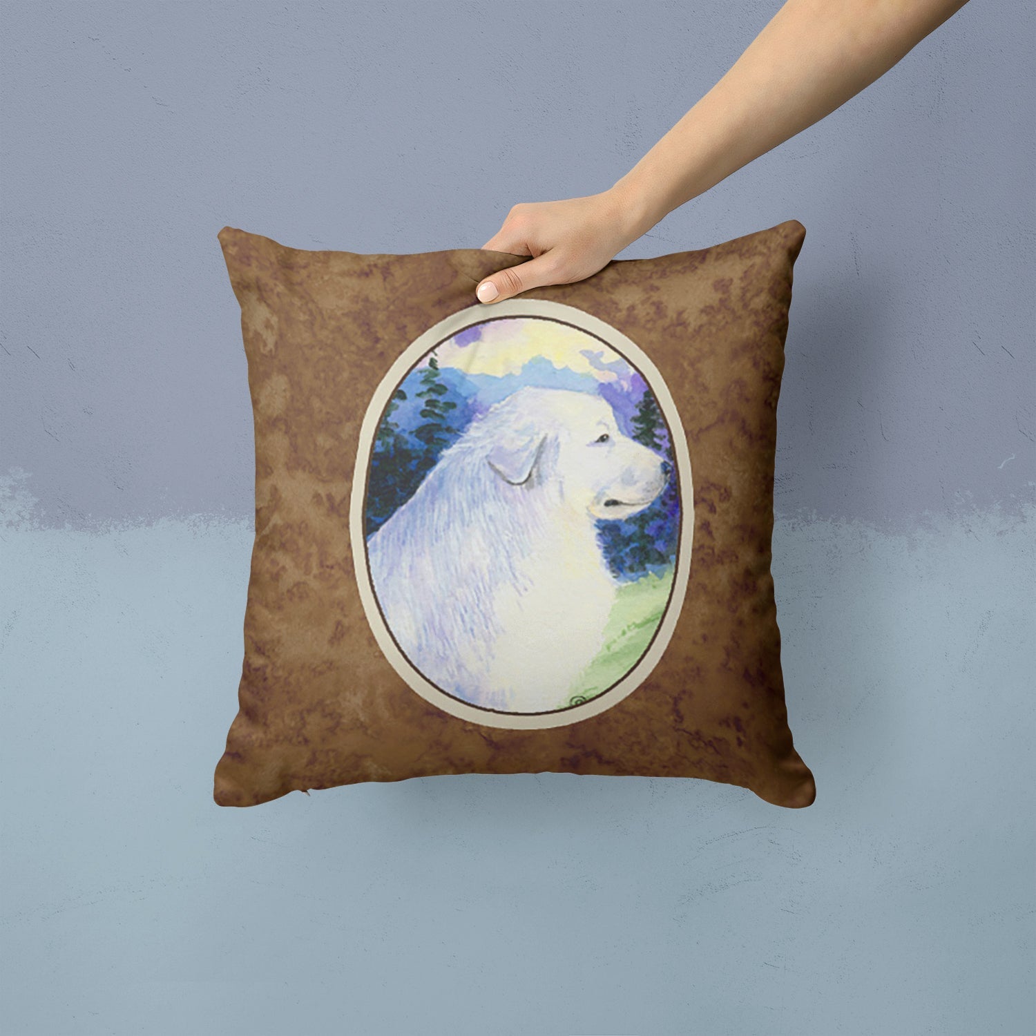 Great Pyrenees Decorative Throw Pillow 14x14 Indoor Outdoor Accent Cushion, Fabric Cover with Insert for Sofa, Bed, Porch & Living Room