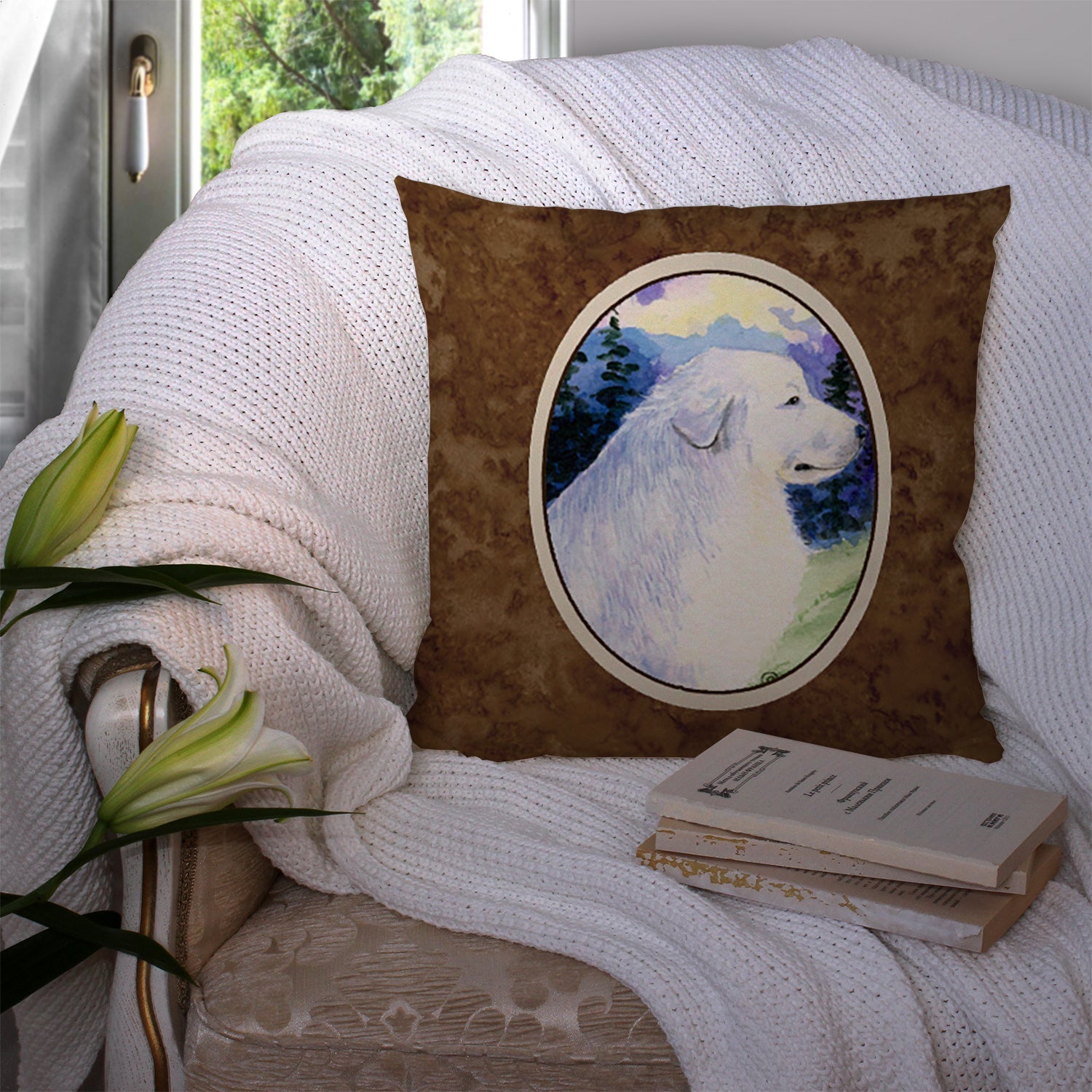 Great Pyrenees Decorative Throw Pillow 14x14 Indoor Outdoor Accent Cushion, Fabric Cover with Insert for Sofa, Bed, Porch & Living Room