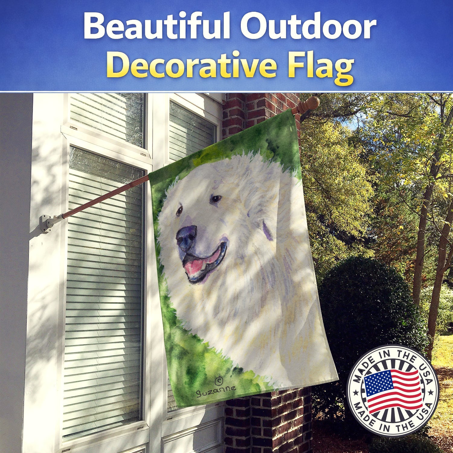 Great Pyrenees House Flag 28x40 Porch Sleeve Pole Decorative Outside Yard Banner Artwork Wall Hanging, Polyester