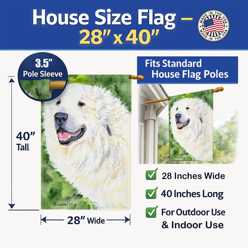 Great Pyrenees House Flag 28x40 Porch Sleeve Pole Decorative Outside Yard Banner Artwork Wall Hanging, Polyester