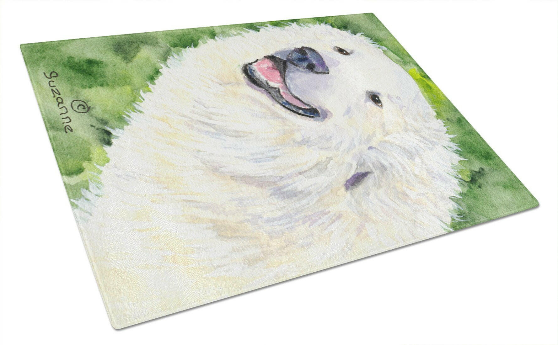 Great Pyrenees Cutting Board Tempered Glass Kitchen Cutting Surface, Heat Resistant Chopping, Non-Slip Feet, Food Prep & Serving