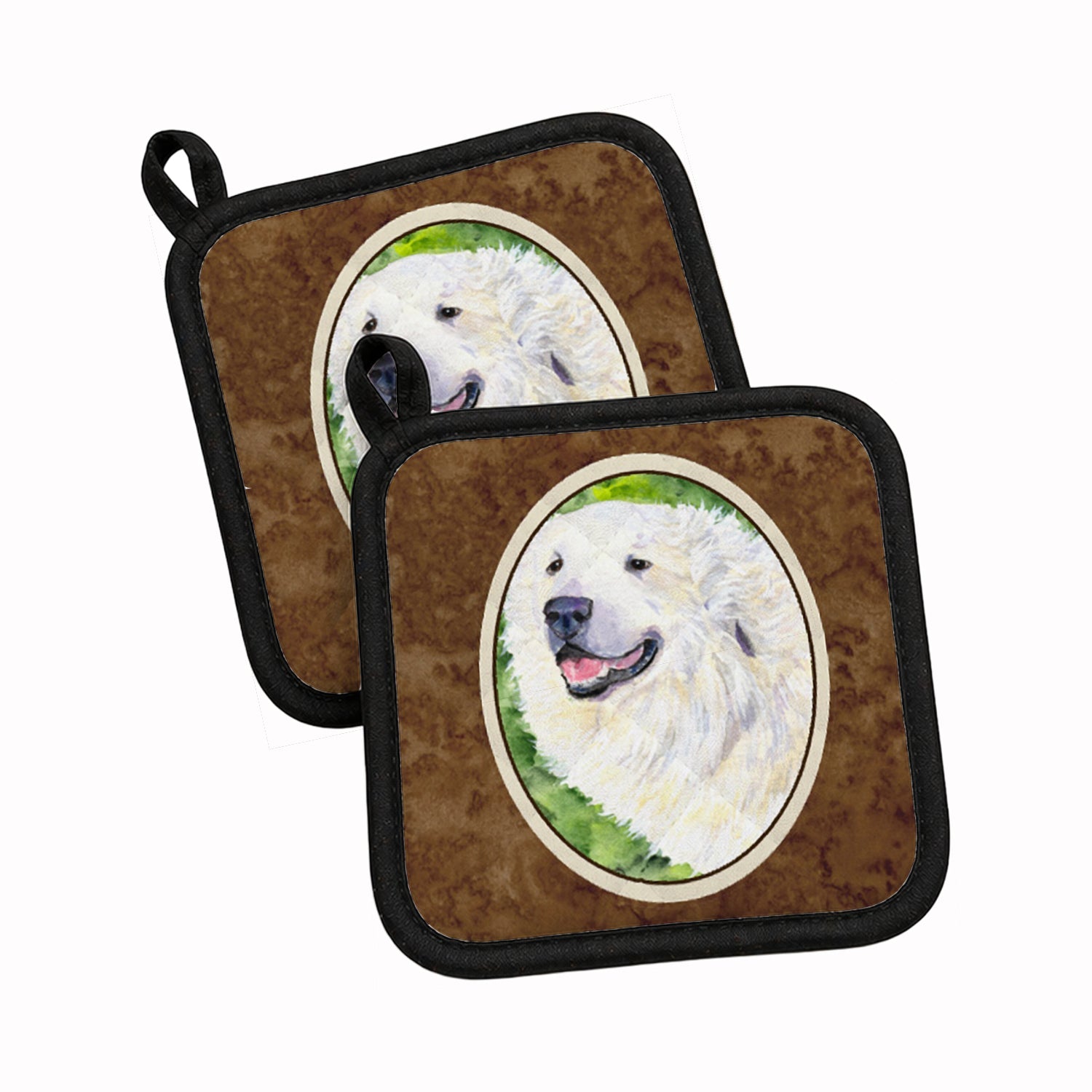 Great Pyrenees Pot Holder Set of 2 Heat Resistant Quilted Hot Pads 7.5 x 7.5 Inch, Insulated Kitchen Trivets for Cooking & Baking