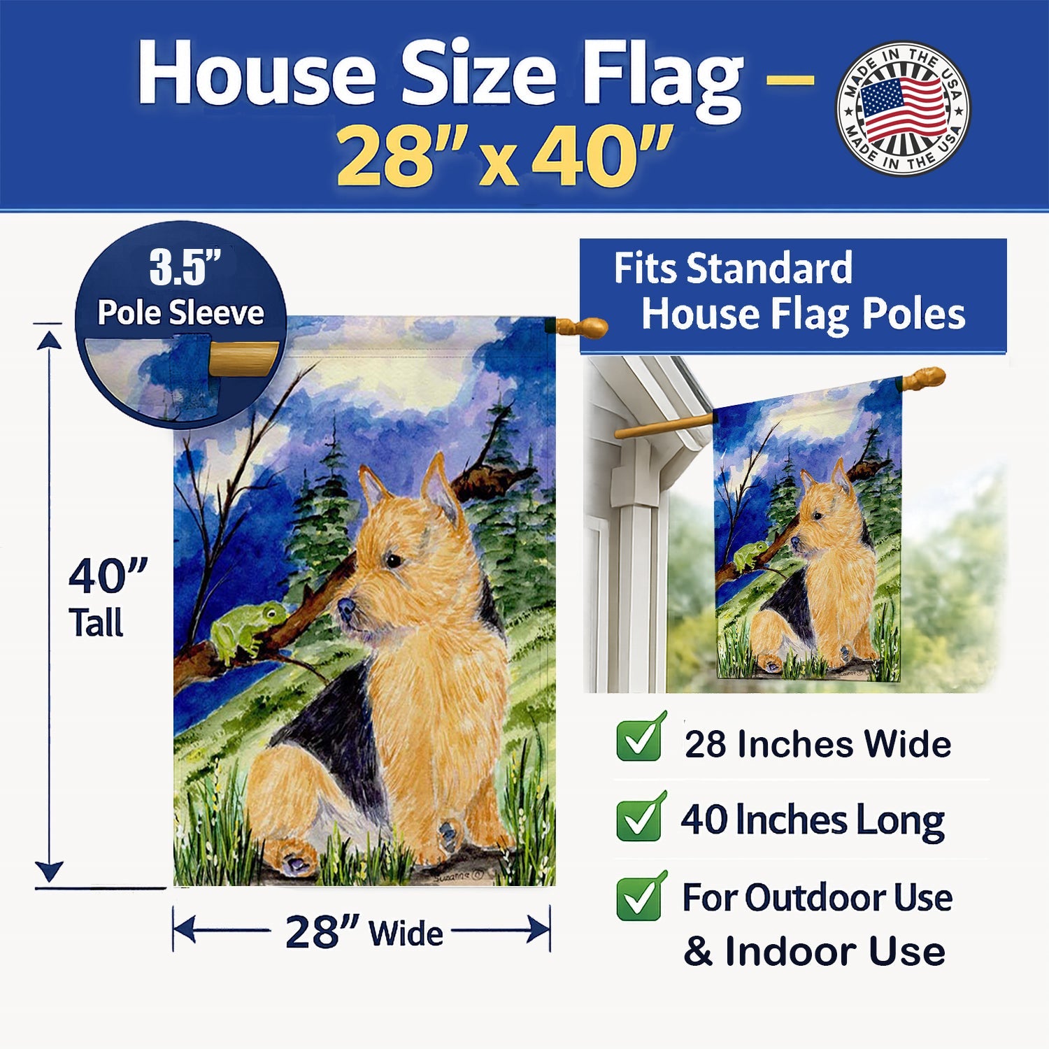 Norwich Terrier House Flag 28x40 Porch Sleeve Pole Decorative Outside Yard Banner Artwork Wall Hanging, Polyester