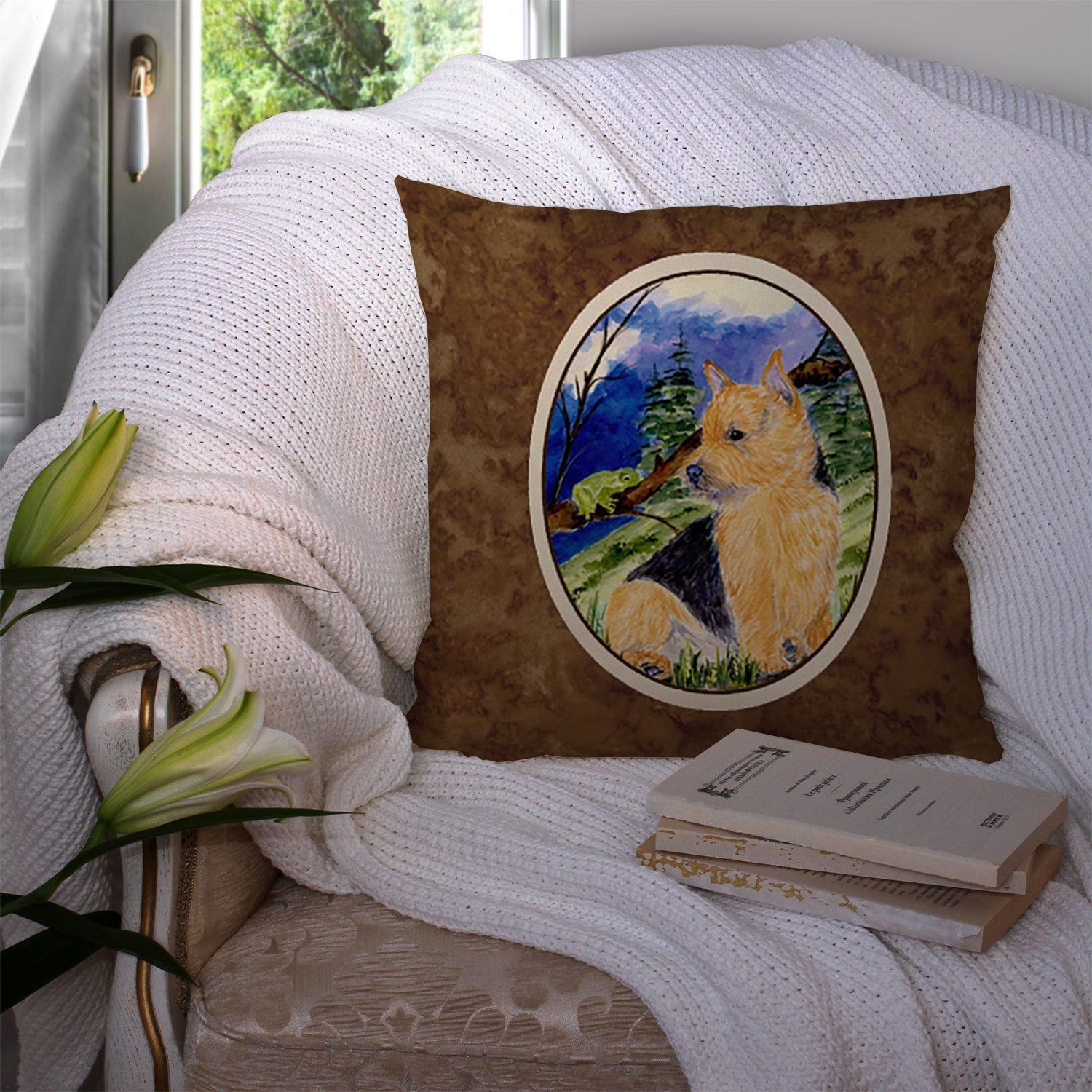 Norwich Terrier Decorative Throw Pillow 14x14 Indoor Outdoor Accent Cushion, Fabric Cover with Insert for Sofa, Bed, Porch & Living Room