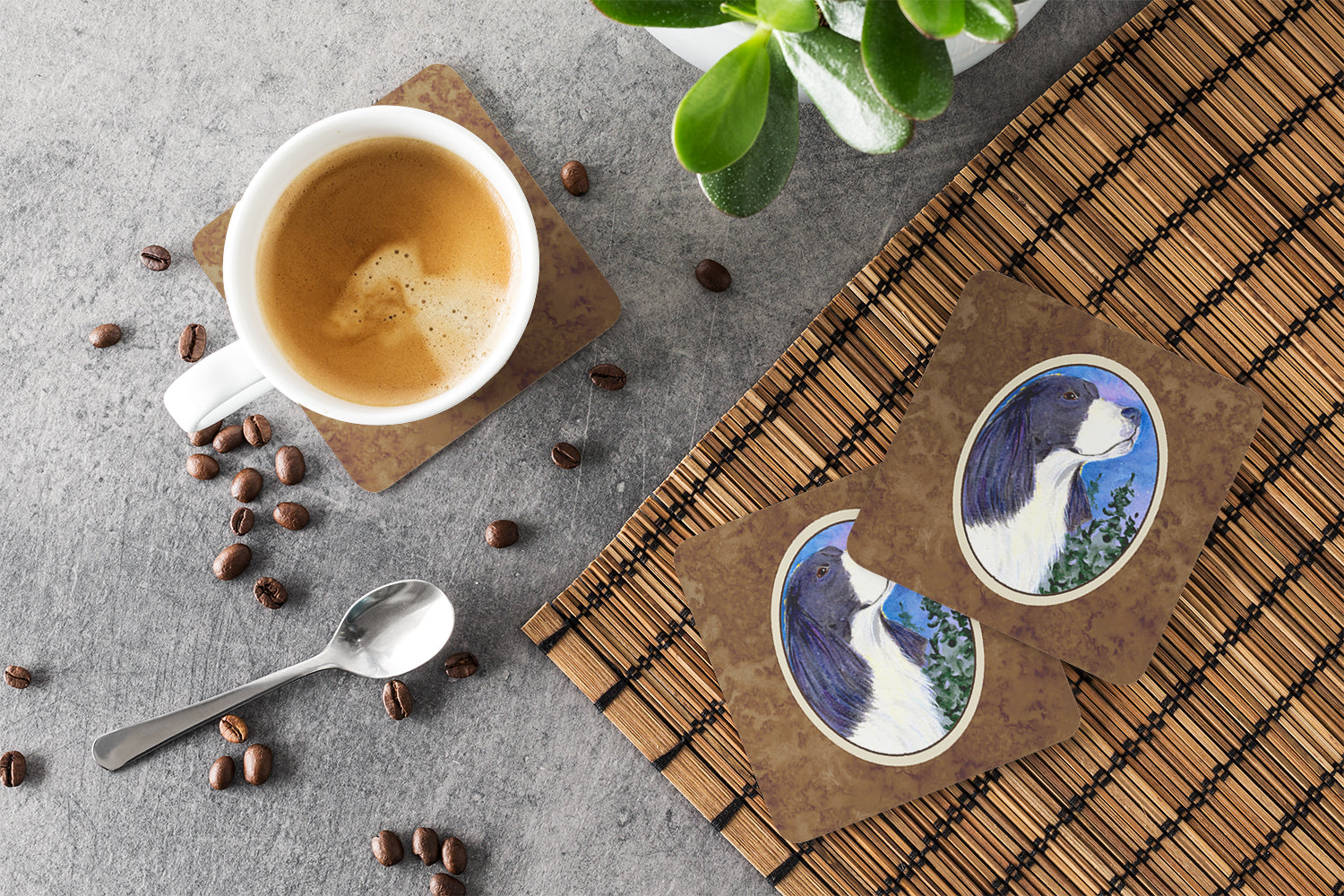 English Springer Spaniel Foam Coasters Set of 4 Cup Coasters for Indoor Outdoor, Tabletop Protection, Anti Slip, Mouse pad Material