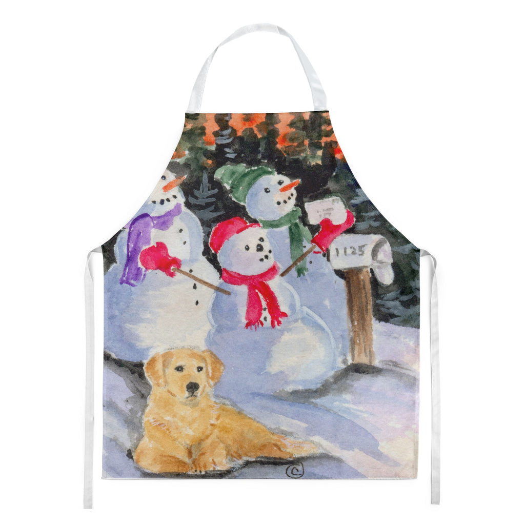 Snowman with Golden Retriever Apron Cooking Kitchen Server Baking Crafts Gardening for Adult Women Men, Unisex, Large, Multicolor