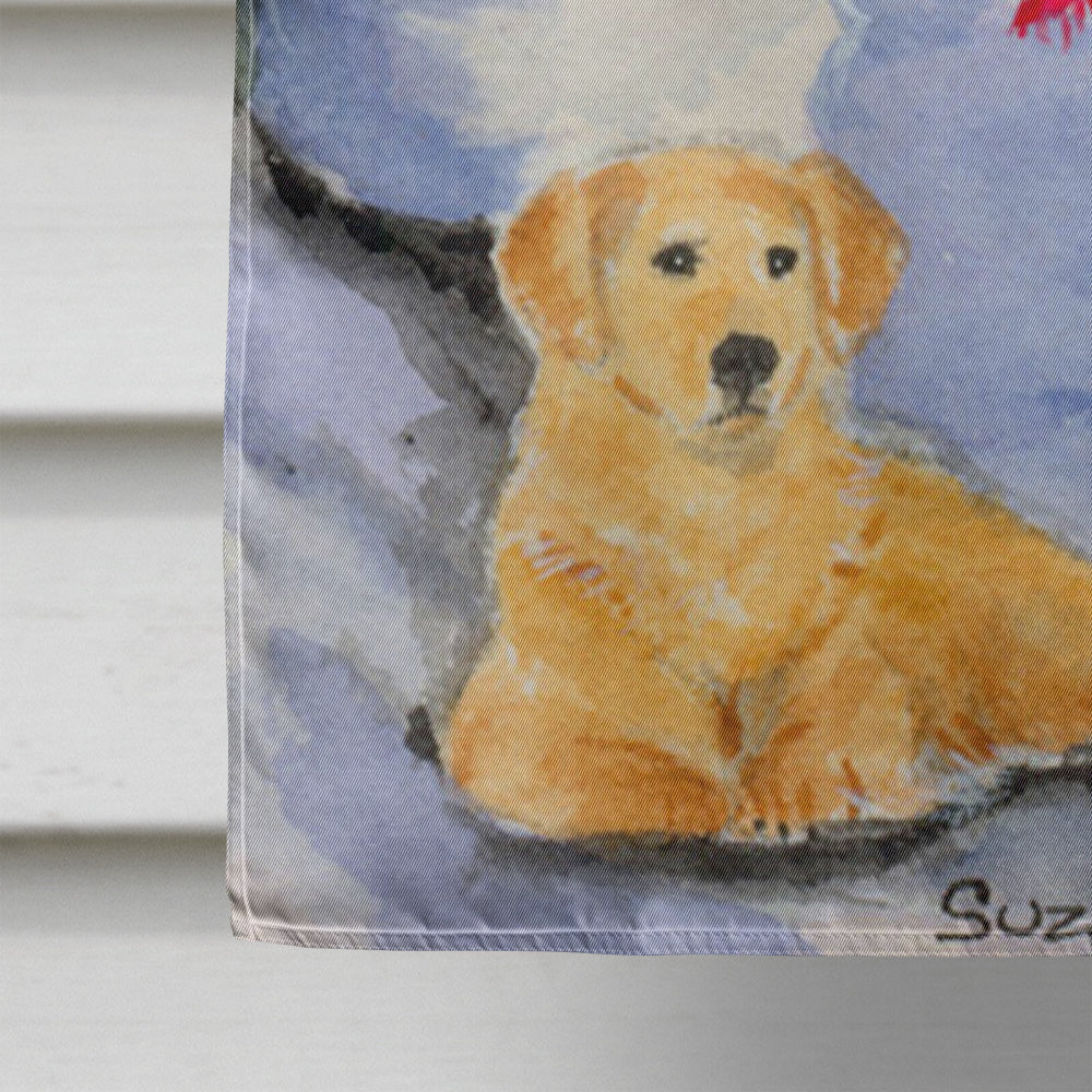 Snowman with Golden Retriever House Flag 28x40 Porch Sleeve Pole Decorative Outside Yard Banner Artwork Wall Hanging, Polyester