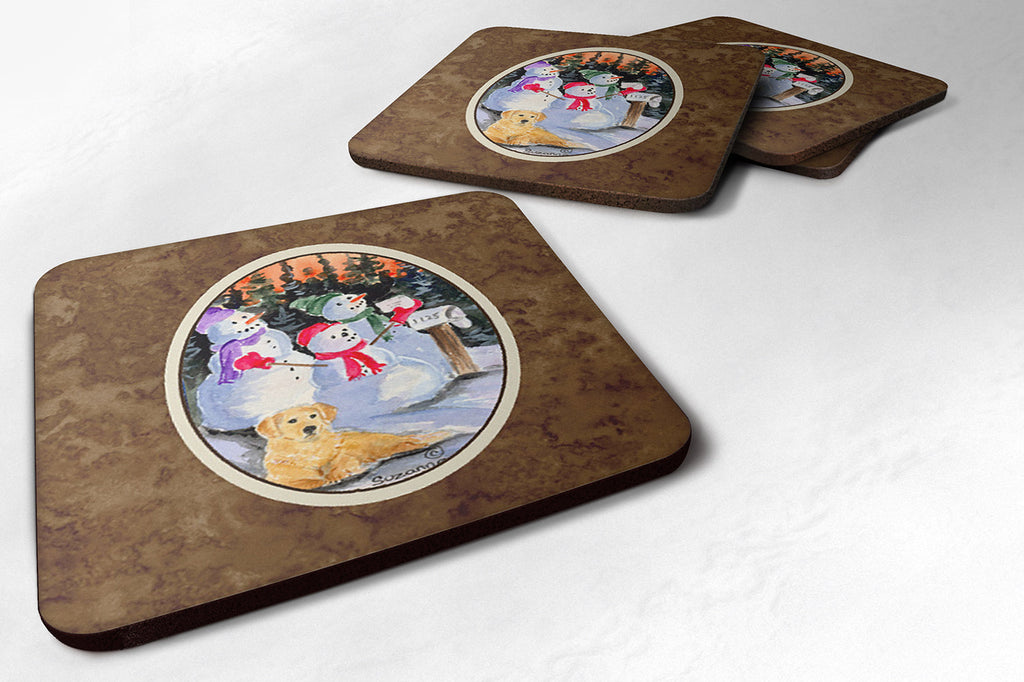 Snowman with Golden Retriever Foam Coasters Set of 4 Cup Coasters for Indoor Outdoor, Tabletop Protection, Anti Slip, Mouse pad Material