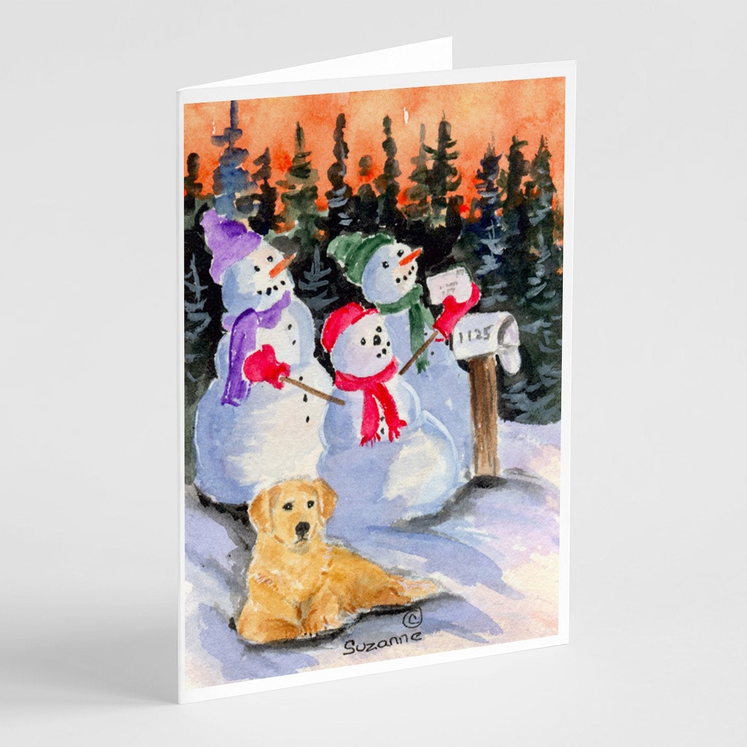 Snowman with Golden Retriever Greeting Cards Pack of 8 Blank Cards with Envelopes Whimsical A7 Size 5x7