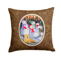 Snowman with Golden Retriever Decorative Throw Pillow 14x14 Indoor Outdoor Accent Cushion, Fabric Cover with Insert for Sofa, Bed, Porch & Living Room