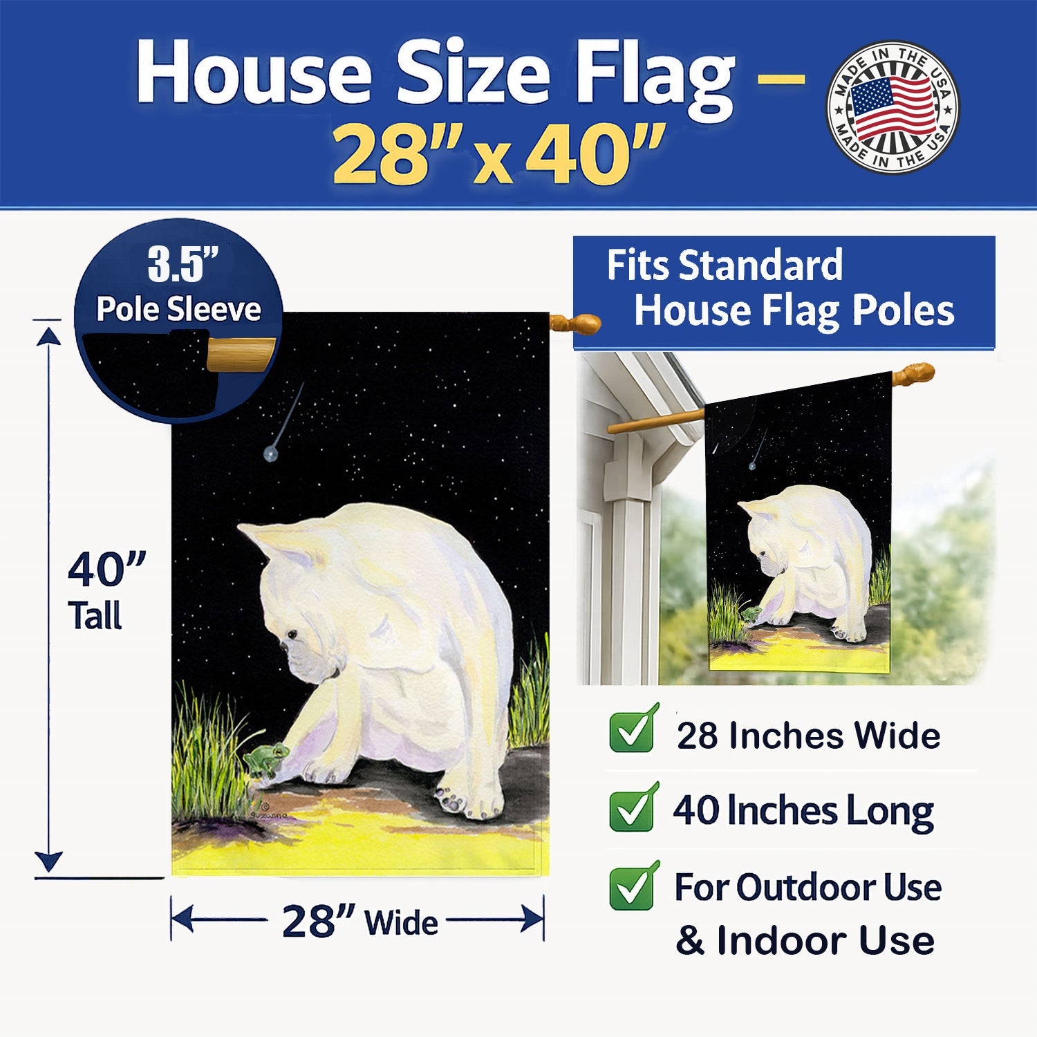 French Bulldog House Flag 28x40 Porch Sleeve Pole Decorative Outside Yard Banner Artwork Wall Hanging, Polyester