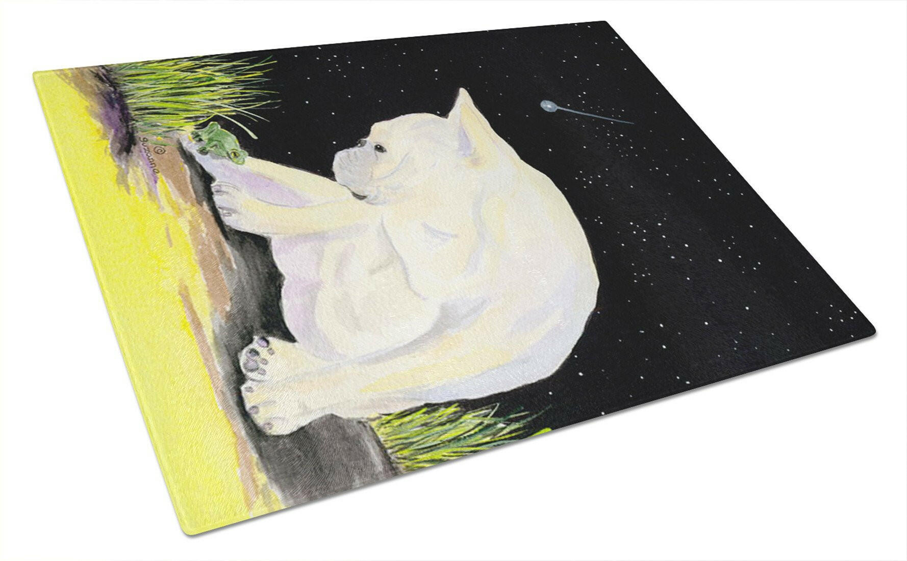 French Bulldog Cutting Board Tempered Glass Kitchen Cutting Surface, Heat Resistant Chopping, Non-Slip Feet, Food Prep & Serving