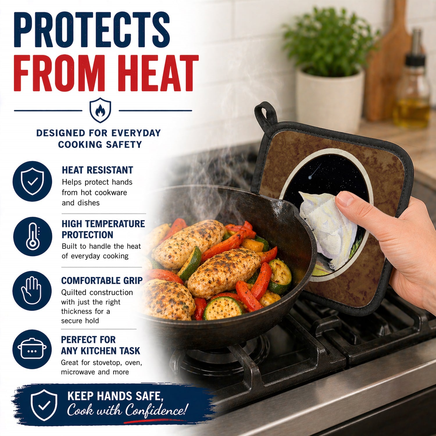 French Bulldog Pot Holder Set of 2 Heat Resistant Quilted Hot Pads 7.5 x 7.5 Inch, Insulated Kitchen Trivets for Cooking & Baking