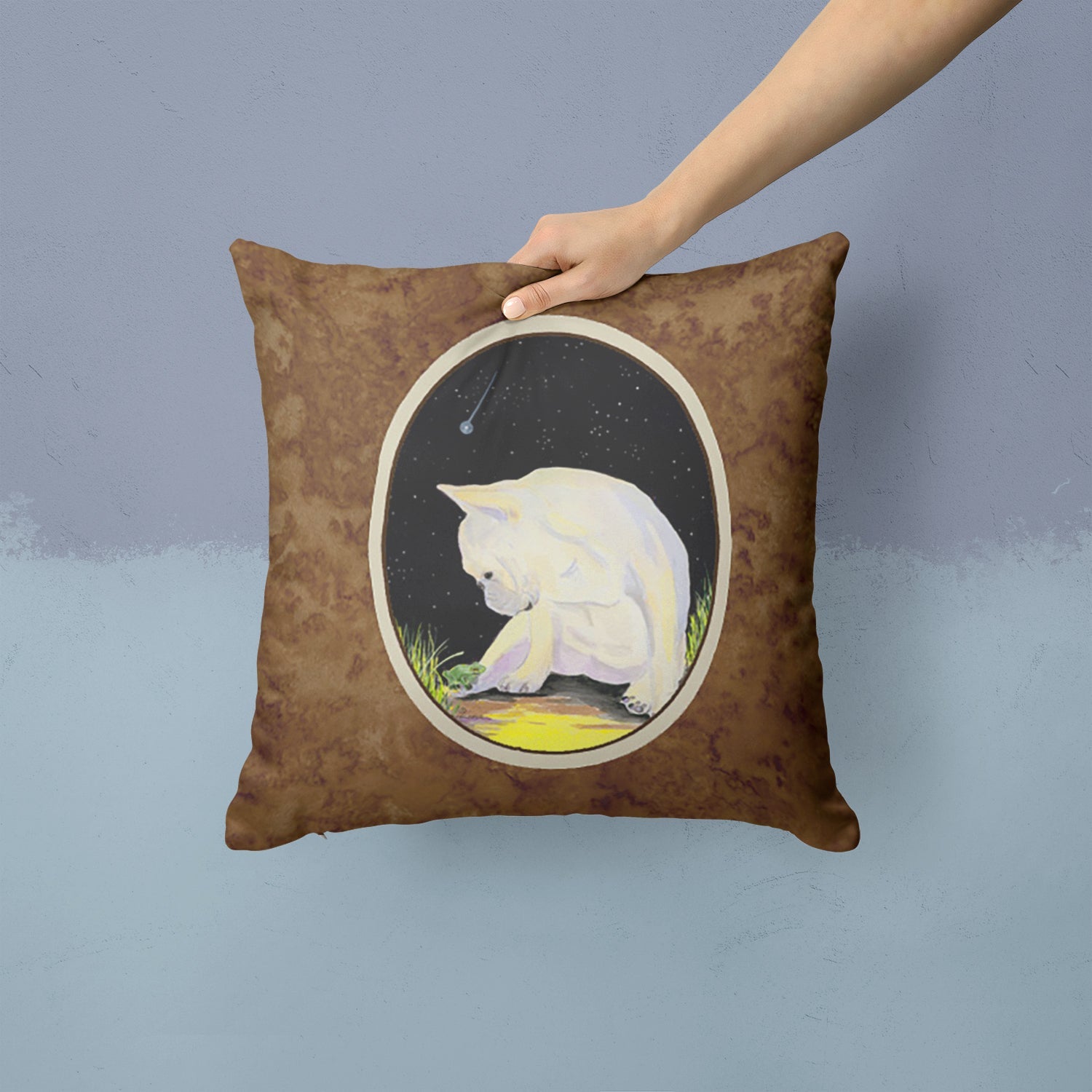 French Bulldog Decorative Throw Pillow 14x14 Indoor Outdoor Accent Cushion, Fabric Cover with Insert for Sofa, Bed, Porch & Living Room