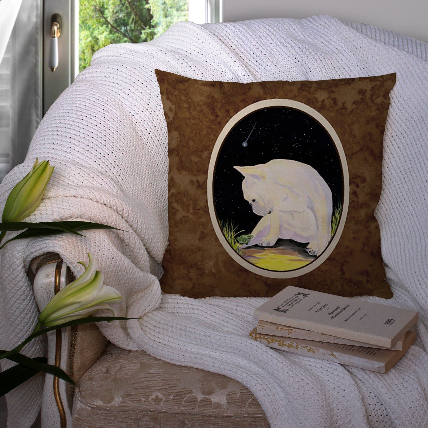 French Bulldog Decorative Throw Pillow 14x14 Indoor Outdoor Accent Cushion, Fabric Cover with Insert for Sofa, Bed, Porch & Living Room
