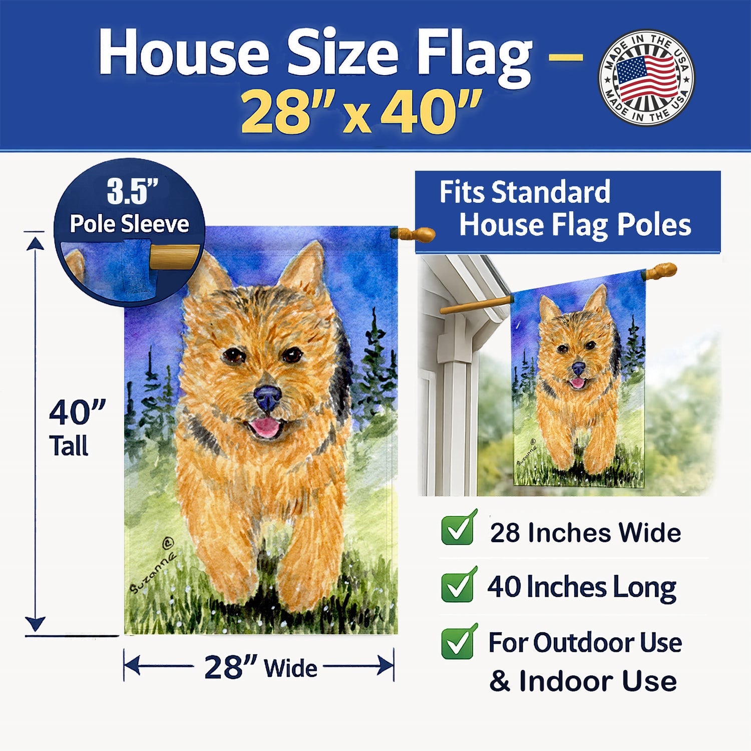 Norwich Terrier House Flag 28x40 Porch Sleeve Pole Decorative Outside Yard Banner Artwork Wall Hanging, Polyester