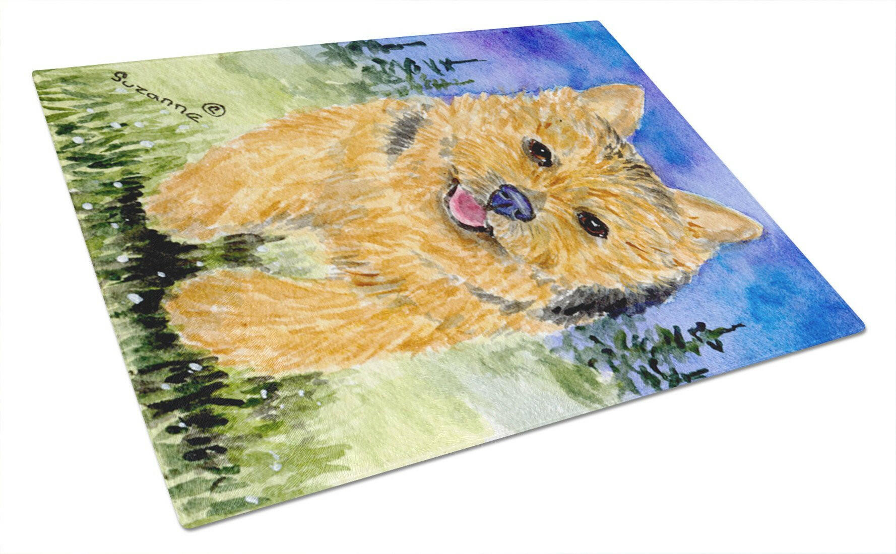 Norwich Terrier Cutting Board Tempered Glass Kitchen Cutting Surface, Heat Resistant Chopping, Non-Slip Feet, Food Prep & Serving