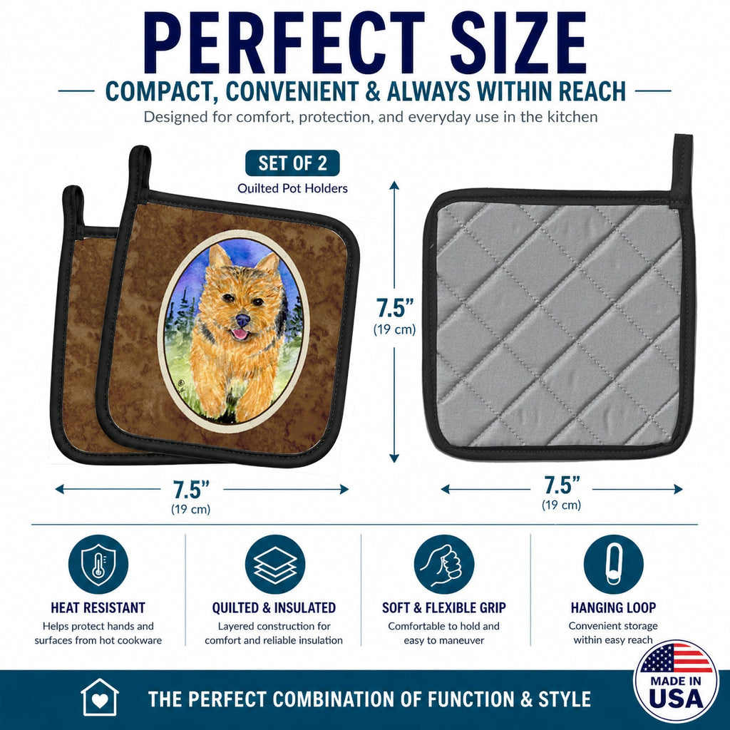 Norwich Terrier Pot Holder Set of 2 Heat Resistant Quilted Hot Pads 7.5 x 7.5 Inch, Insulated Kitchen Trivets for Cooking & Baking