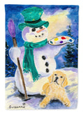 Snowman with Golden Retriever House Flag 28x40 Porch Sleeve Pole Decorative Outside Yard Banner Artwork Wall Hanging, Polyester