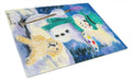 Snowman with Golden Retriever Cutting Board Tempered Glass Kitchen Cutting Surface, Heat Resistant Chopping, Non-Slip Feet, Food Prep & Serving