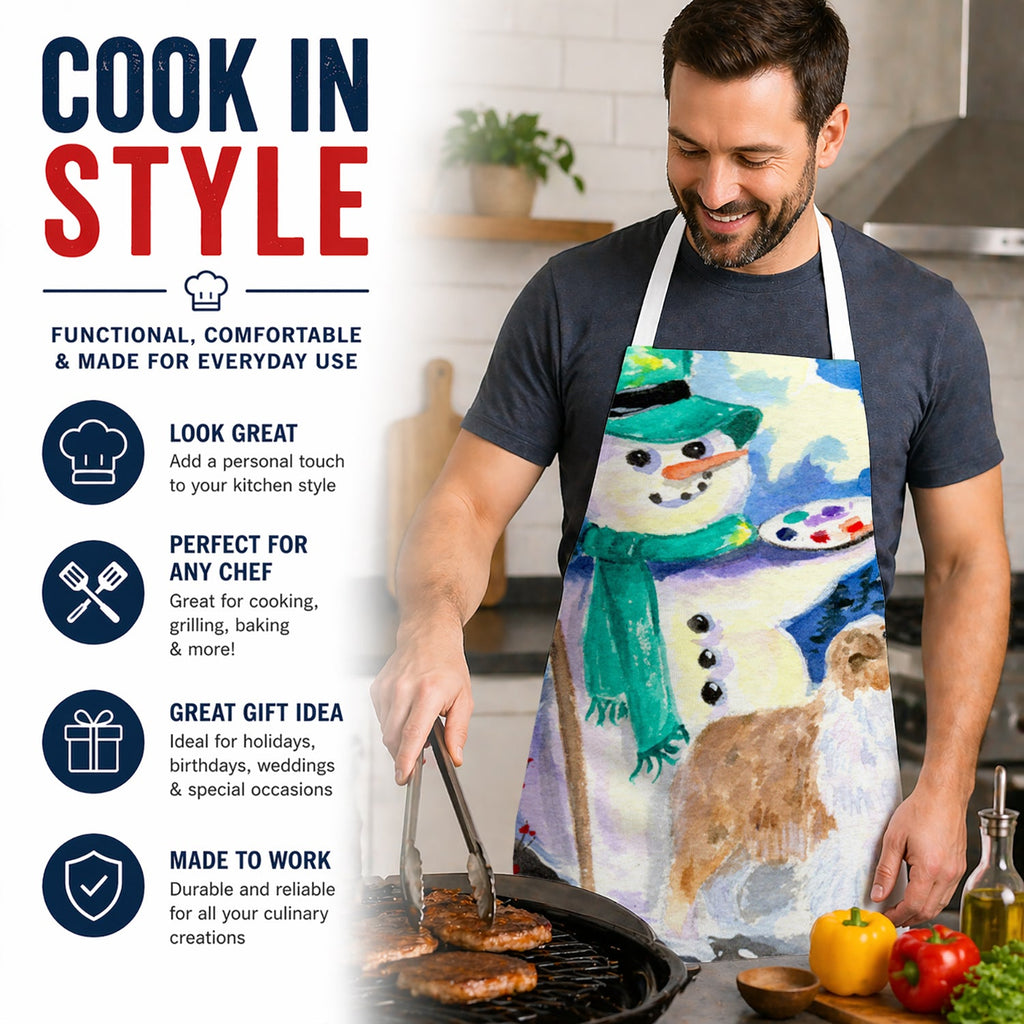 Snowman with Australian Shepherd Apron Cooking Kitchen Server Baking Crafts Gardening for Adult Women Men, Unisex, Large, Multicolor