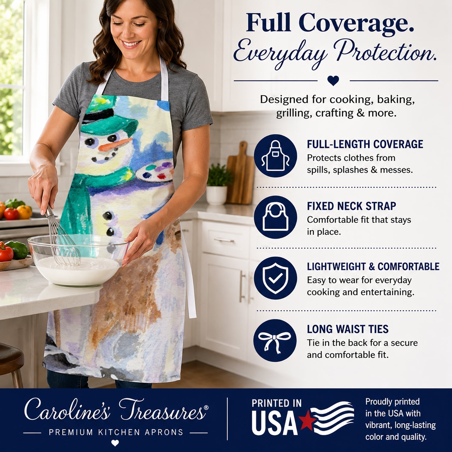 Snowman with Australian Shepherd Apron Cooking Kitchen Server Baking Crafts Gardening for Adult Women Men, Unisex, Large, Multicolor