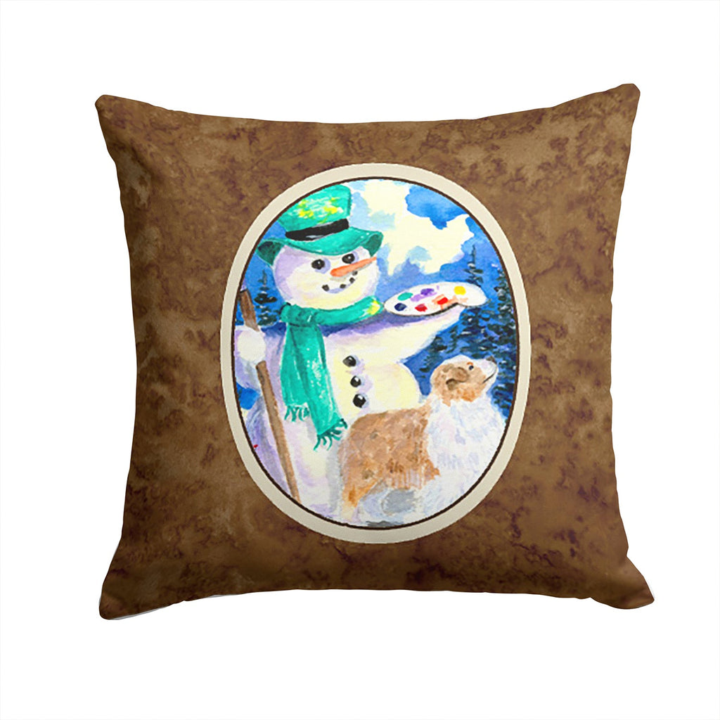 Snowman with Australian Shepherd Decorative Throw Pillow 14x14 Indoor Outdoor Accent Cushion, Fabric Cover with Insert for Sofa, Bed, Porch & Living Room
