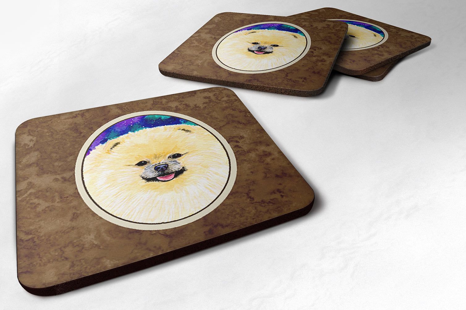 Pomeranian Foam Coasters Set of 4 Cup Coasters for Indoor Outdoor, Tabletop Protection, Anti Slip, Mouse pad Material