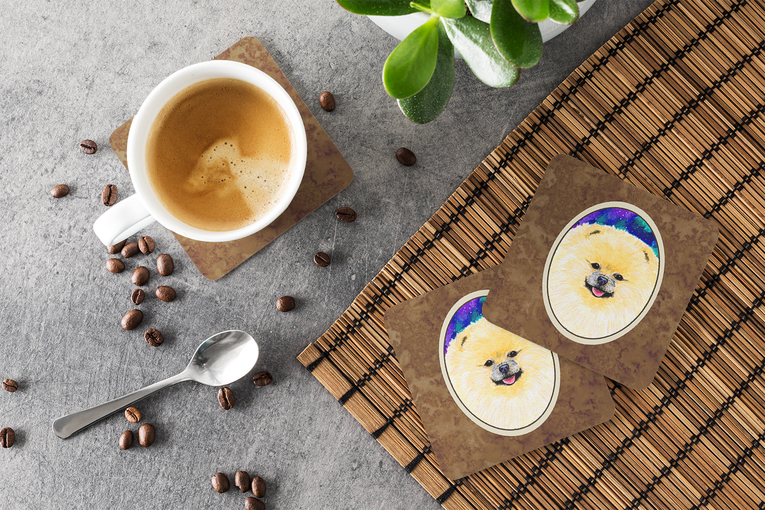 Pomeranian Foam Coasters Set of 4 Cup Coasters for Indoor Outdoor, Tabletop Protection, Anti Slip, Mouse pad Material