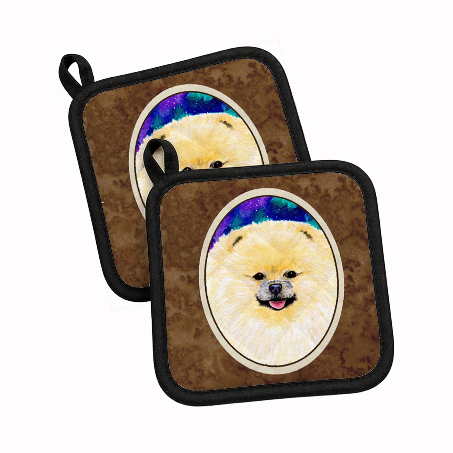 Pomeranian Pot Holder Set of 2 Heat Resistant Quilted Hot Pads 7.5 x 7.5 Inch, Insulated Kitchen Trivets for Cooking & Baking