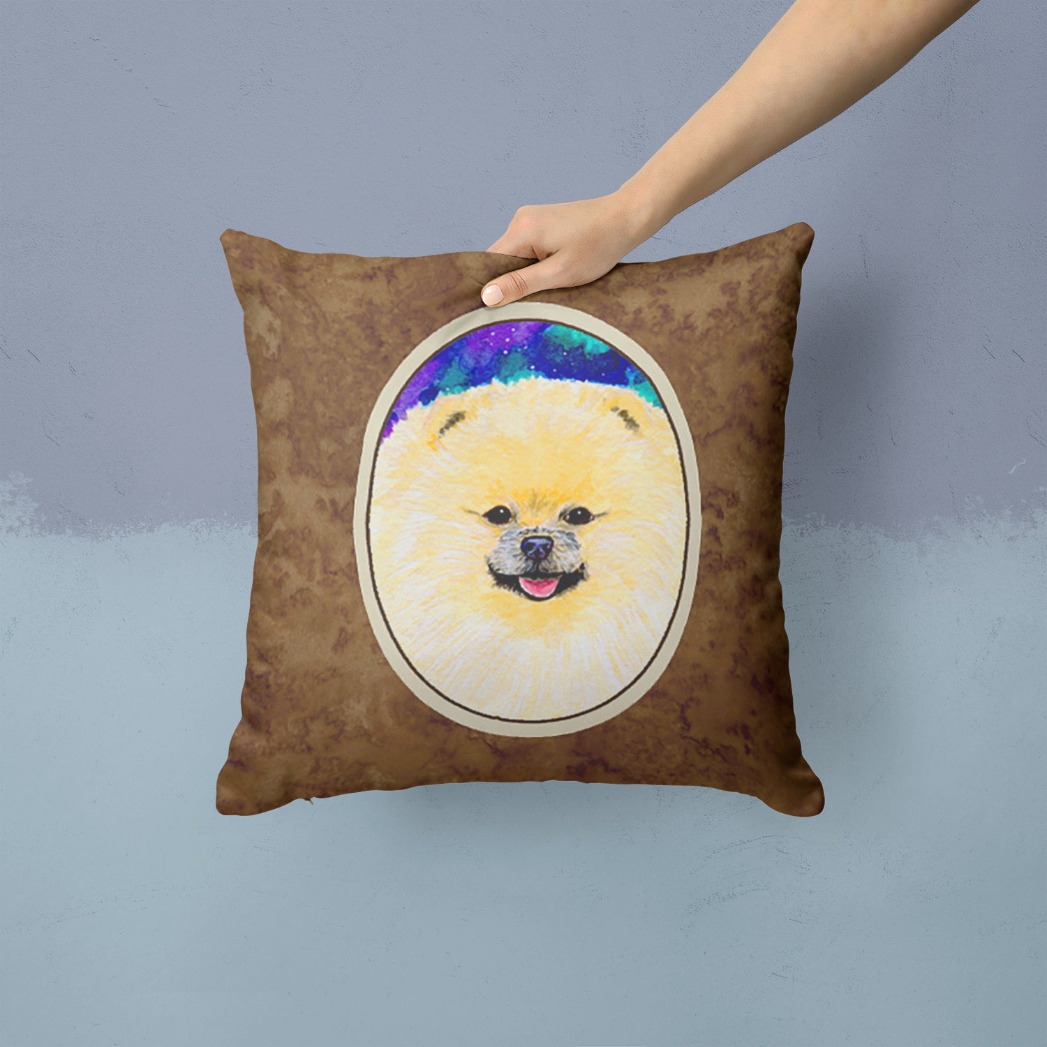Pomeranian Decorative Throw Pillow 14x14 Indoor Outdoor Accent Cushion, Fabric Cover with Insert for Sofa, Bed, Porch & Living Room