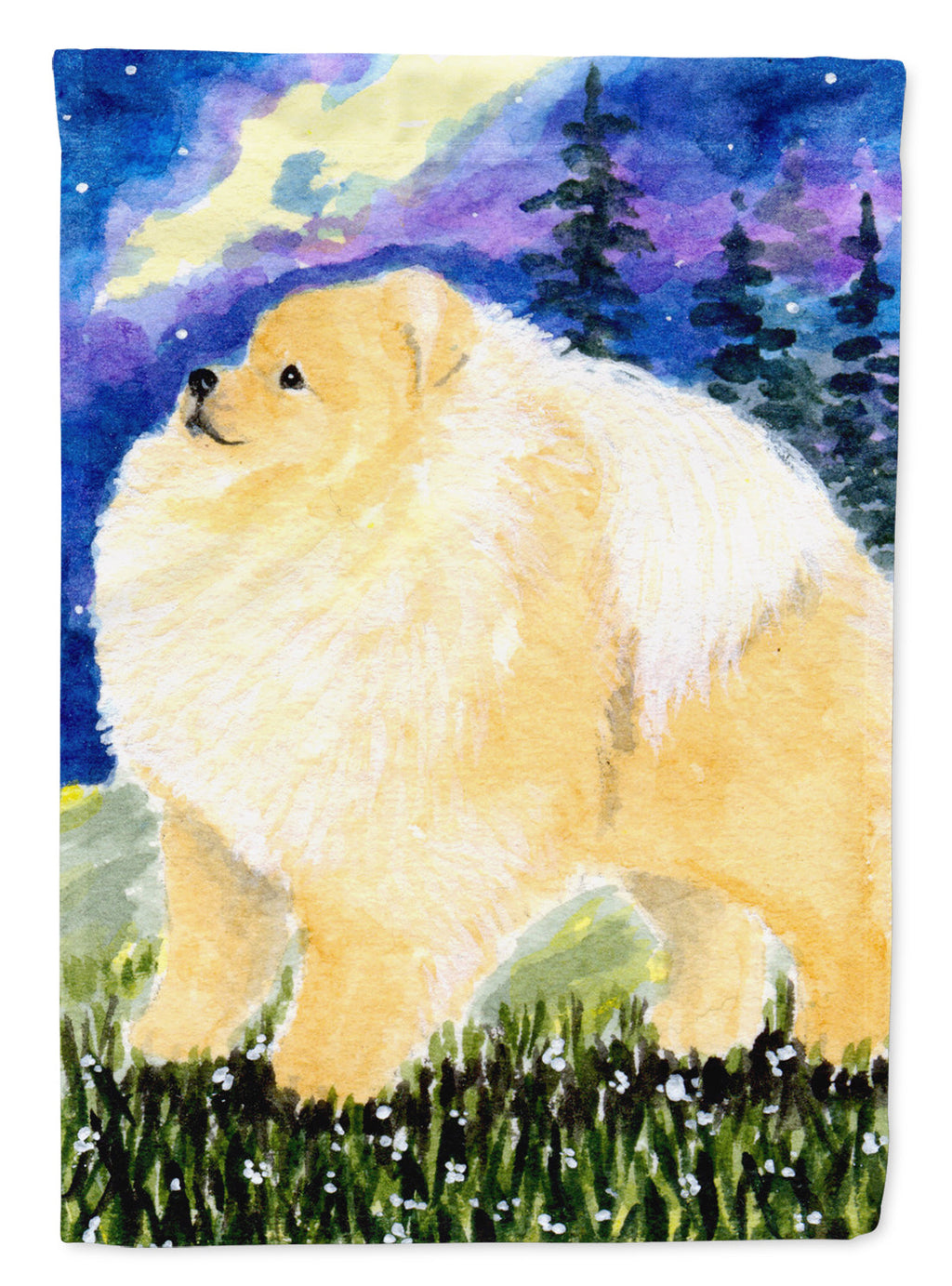 Pomeranian House Flag 28x40 Porch Sleeve Pole Decorative Outside Yard Banner Artwork Wall Hanging, Polyester