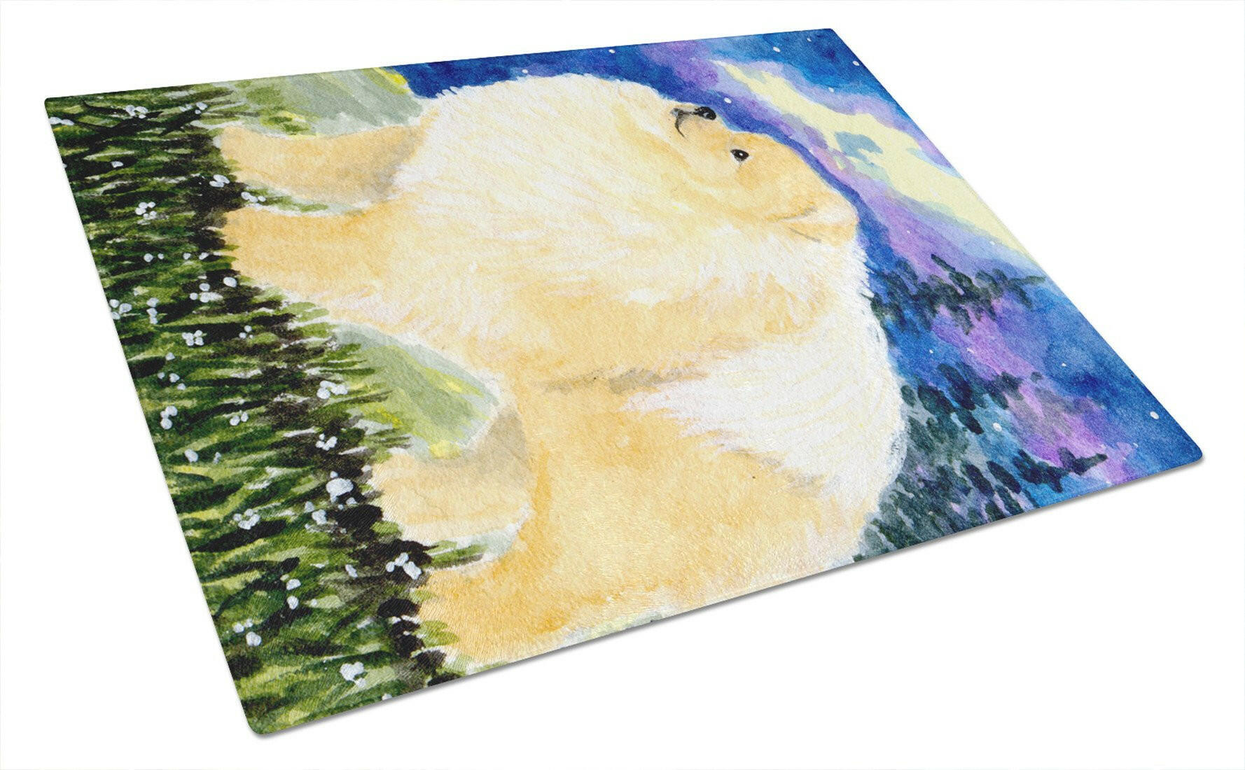 Pomeranian Cutting Board Tempered Glass Kitchen Cutting Surface, Heat Resistant Chopping, Non-Slip Feet, Food Prep & Serving