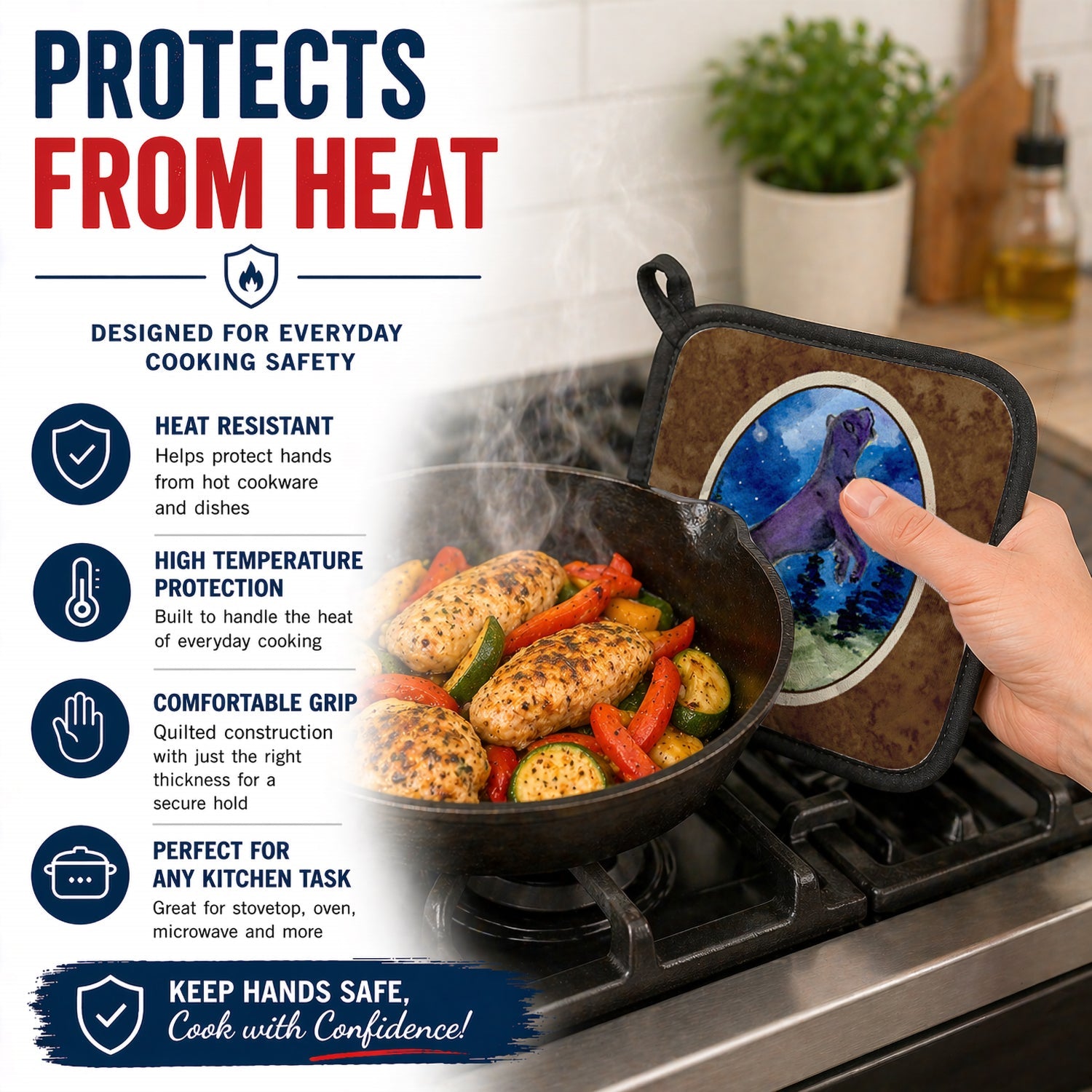 Cane Corso Pot Holder Set of 2 Heat Resistant Quilted Hot Pads 7.5 x 7.5 Inch, Insulated Kitchen Trivets for Cooking & Baking