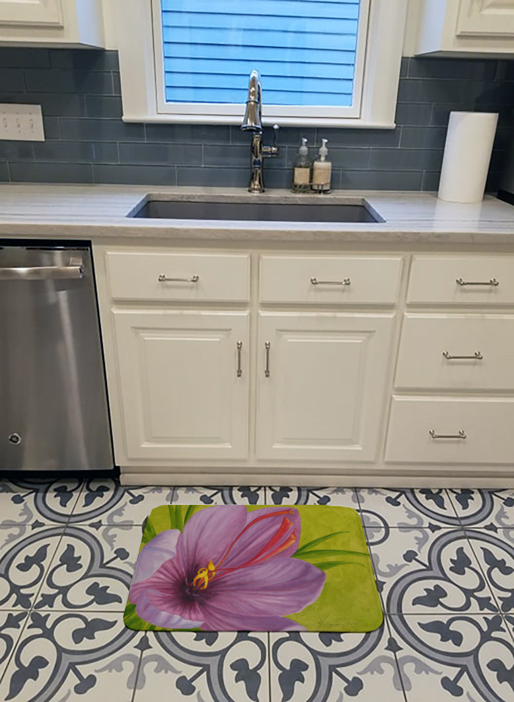 Floral by Malenda Trick Memory Foam Kitchen Mat Machine Washable Anti-Fatigue Cushion Comfort Bath or Kitchen Rug